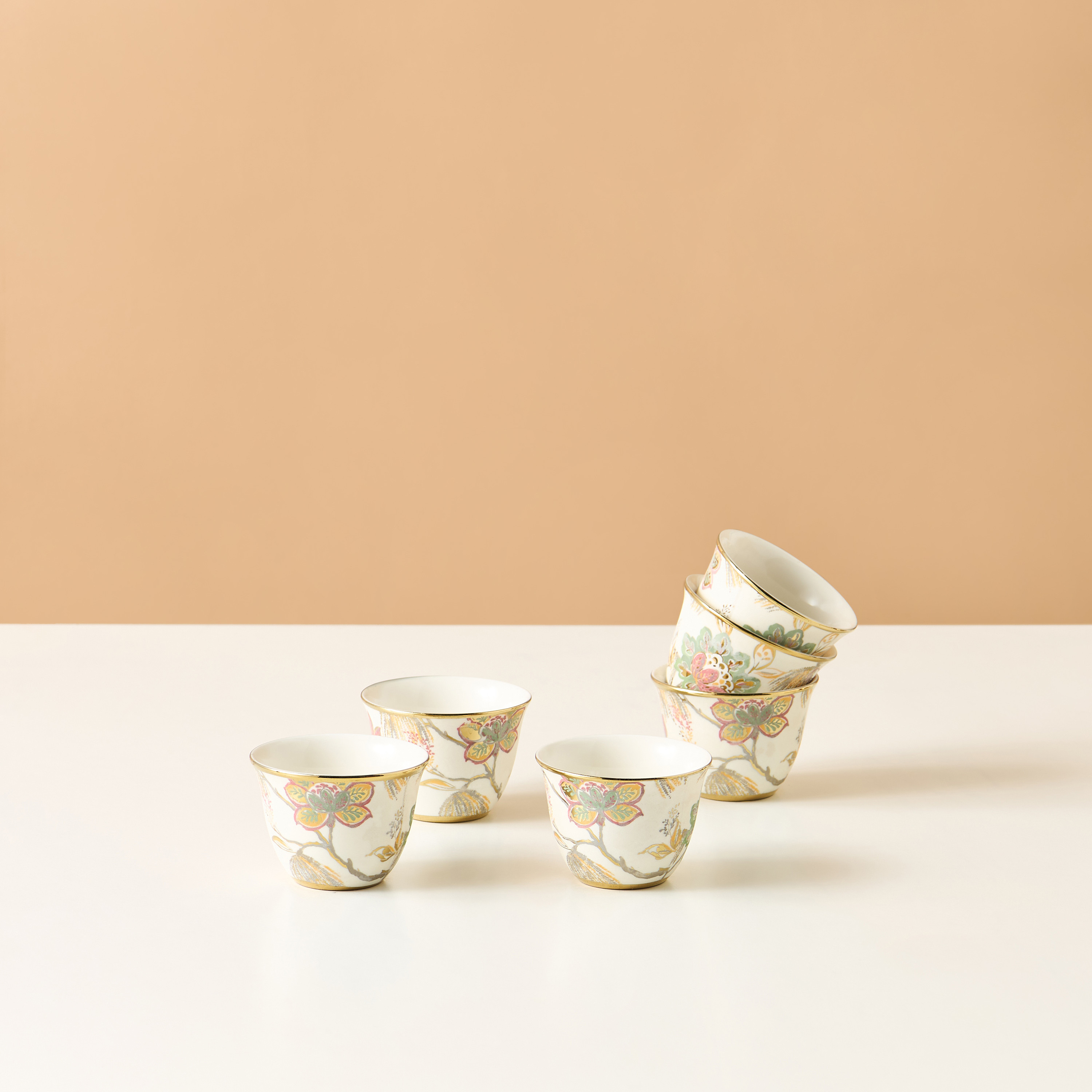 Floral Print Ceramic Kahwa Cup - Set of 6-household-dining-teaandcoffee-teaandcoffeesets-image-3