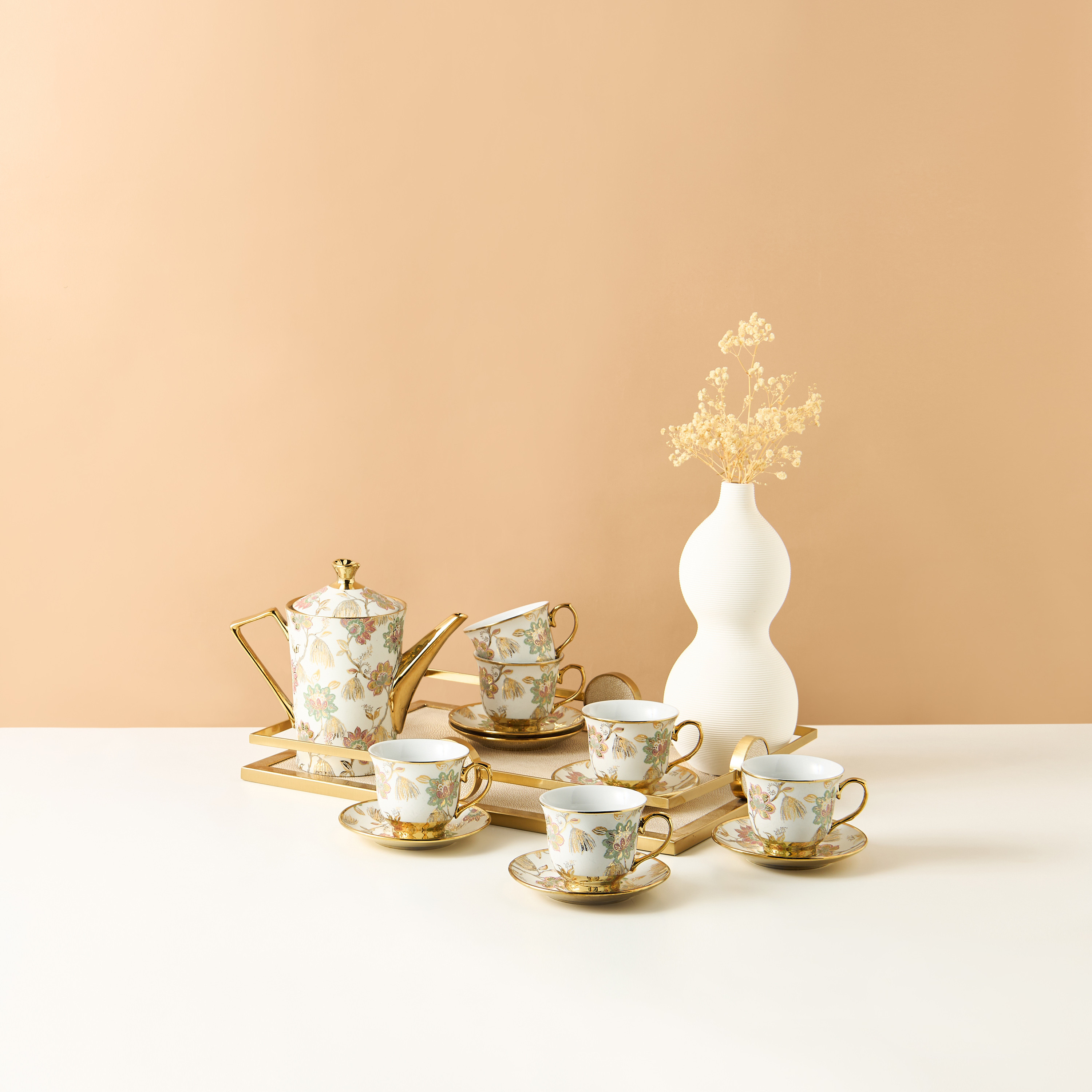 Floral Print 13-Piece Porcelain Tea Set-household-dining-teaandcoffee-teaandcoffeesets-image-1