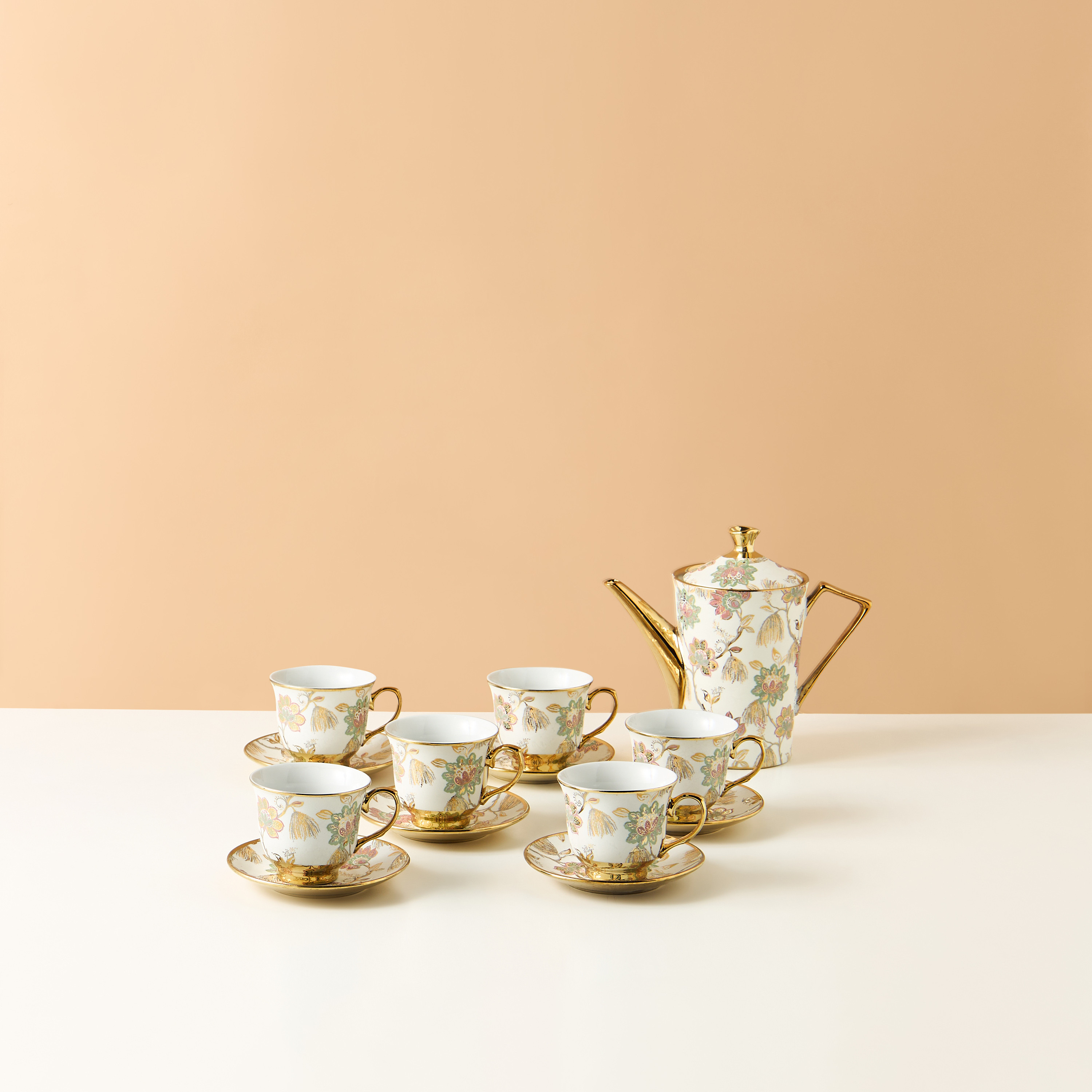 Floral Print 13-Piece Porcelain Tea Set-household-dining-teaandcoffee-teaandcoffeesets-image-2
