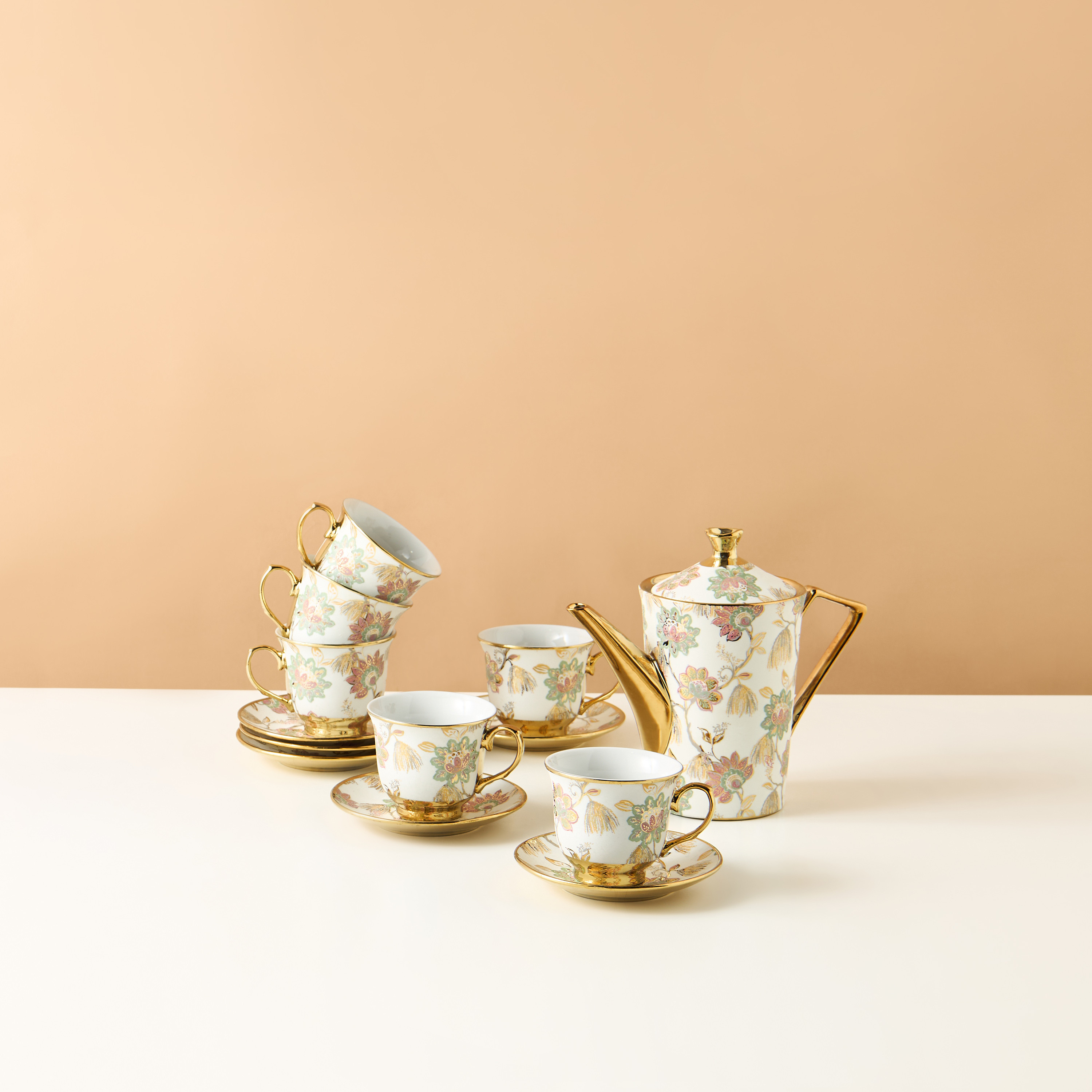Floral Print 13-Piece Porcelain Tea Set-household-dining-teaandcoffee-teaandcoffeesets-image-3