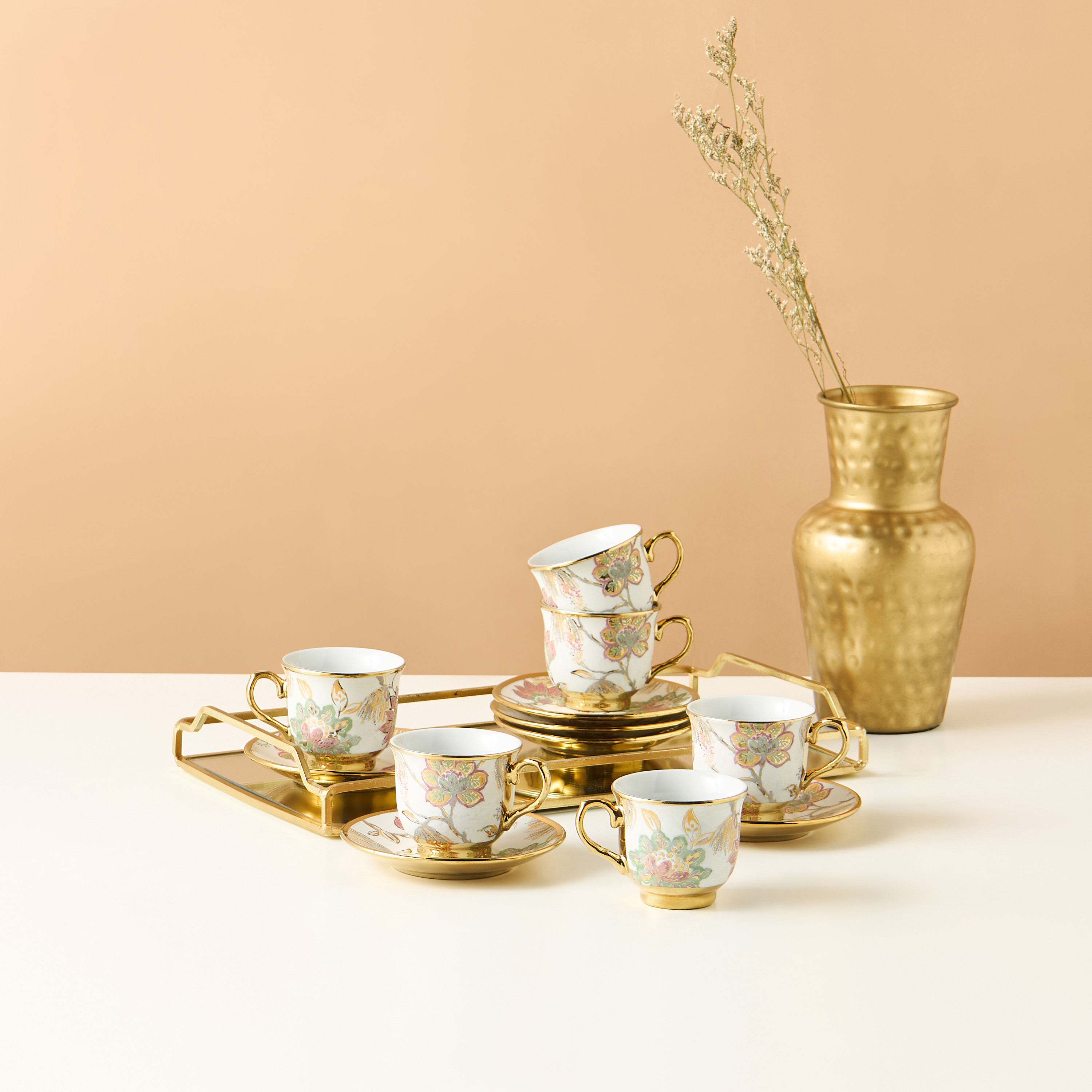 Floral Print 12-Piece Porcelain Coffee Set-household-dining-teaandcoffee-teaandcoffeesets-image-1