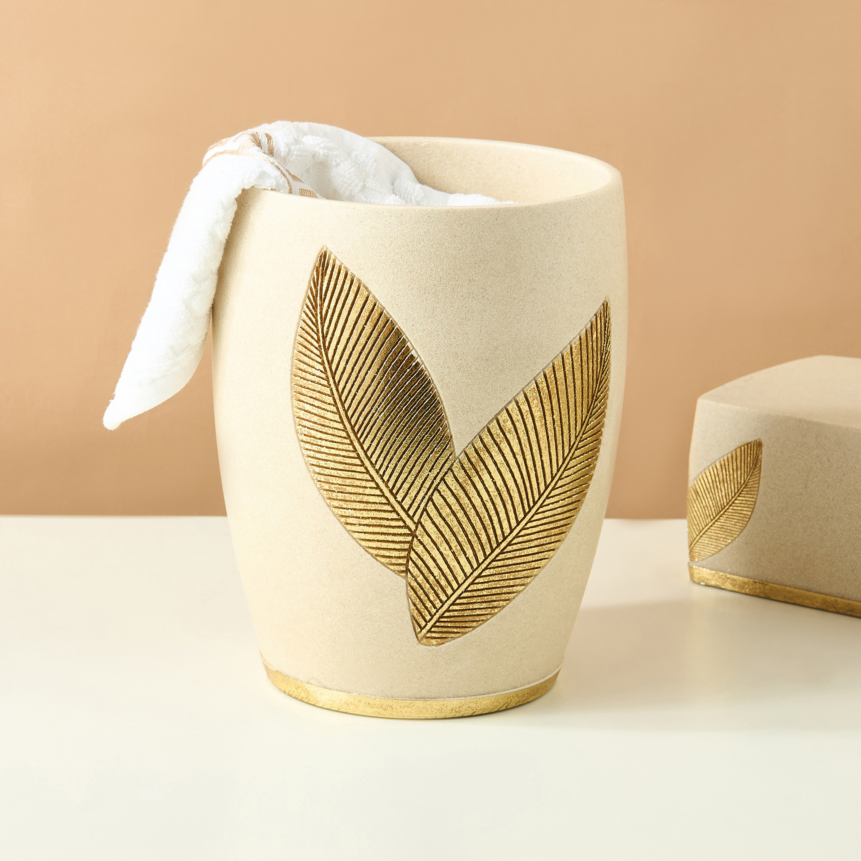 Golden Leaf Embossed Waste Bin-household-bathandlaundry-wastebinsandaccessories-image-1