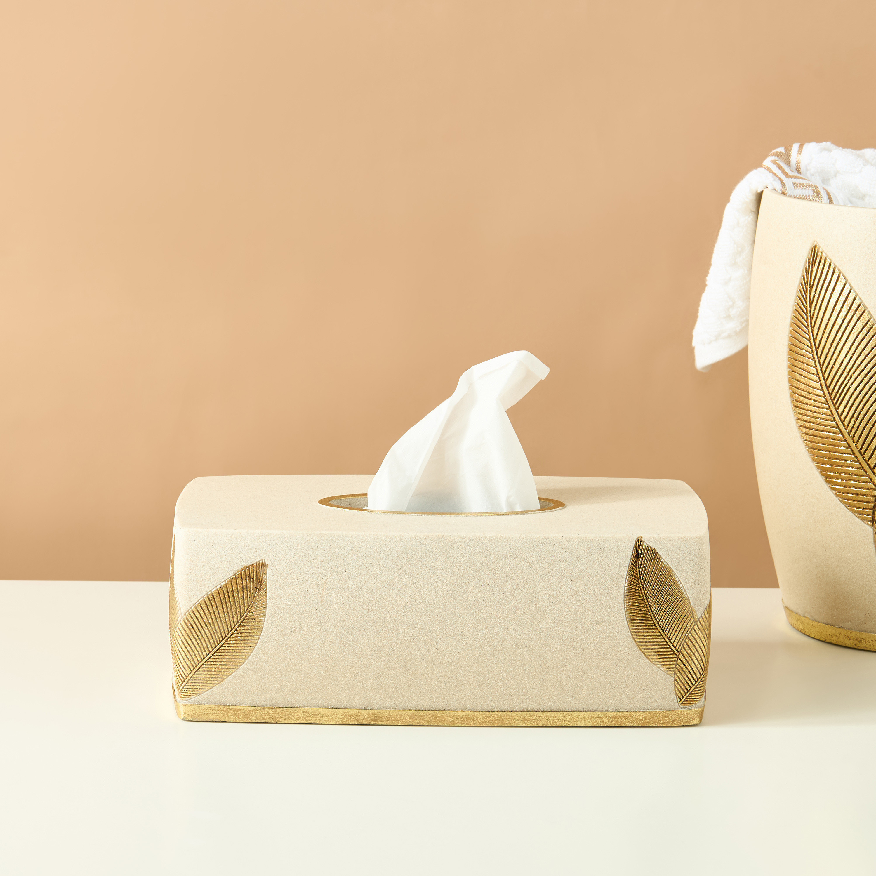 Golden Leaf Embossed Tissue Box-household-bathandlaundry-bathaccessories-tissueboxesandcottonjars-image-1