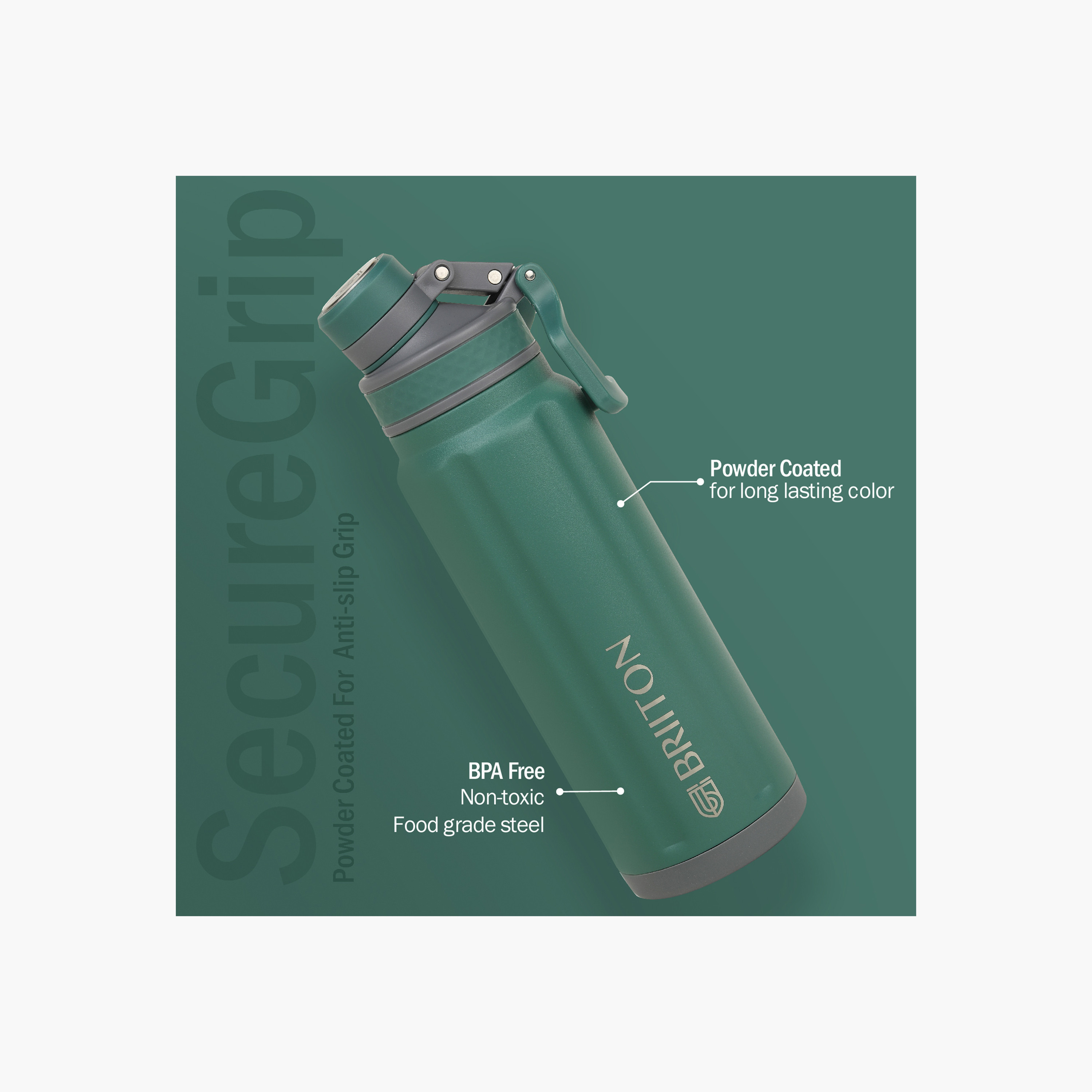 قاروة ماء ستانلس ستيل عازلة للحرارة بطبعات شعار من بريتون - 850 مل-household-dining-drinkserveware-bottles-image-2