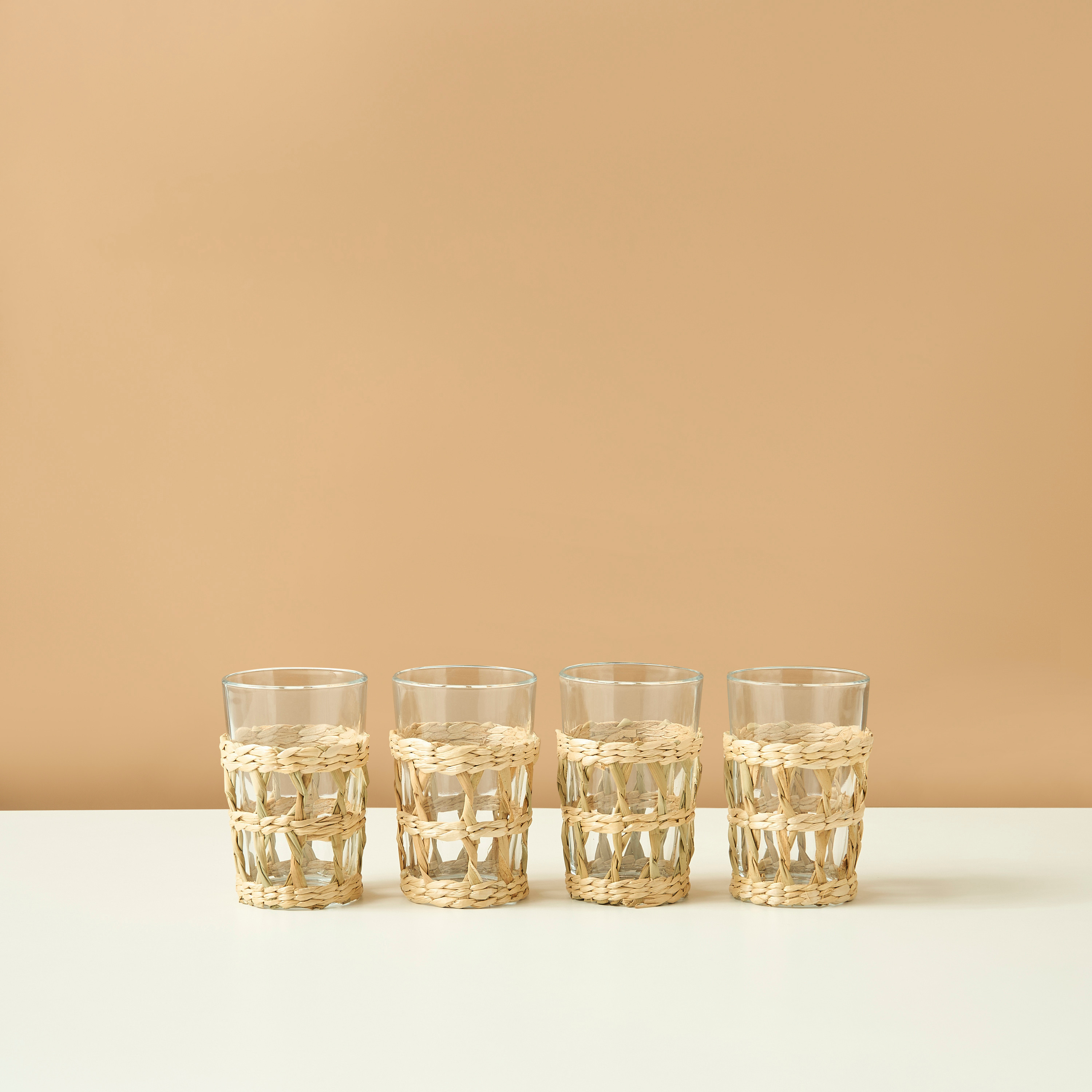 Straw Accent 4-Piece Glass Tumbler Set-household-dining-glassware-drinkingglasses-image-2
