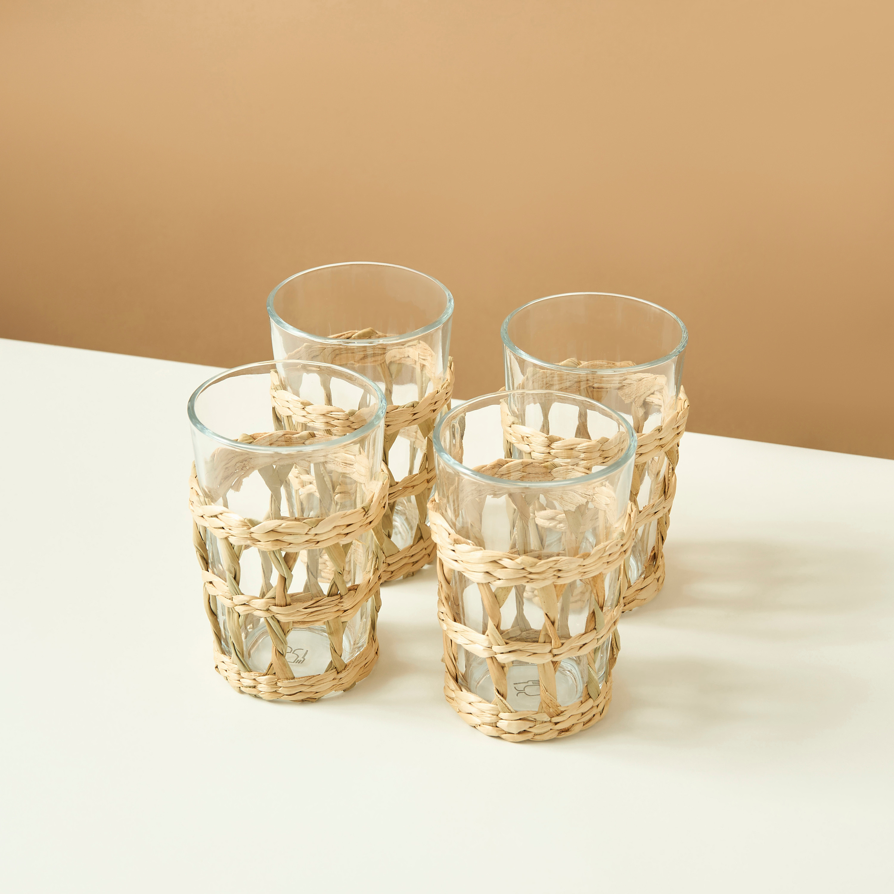 Straw Accent 4-Piece Glass Tumbler Set-household-dining-glassware-drinkingglasses-image-3