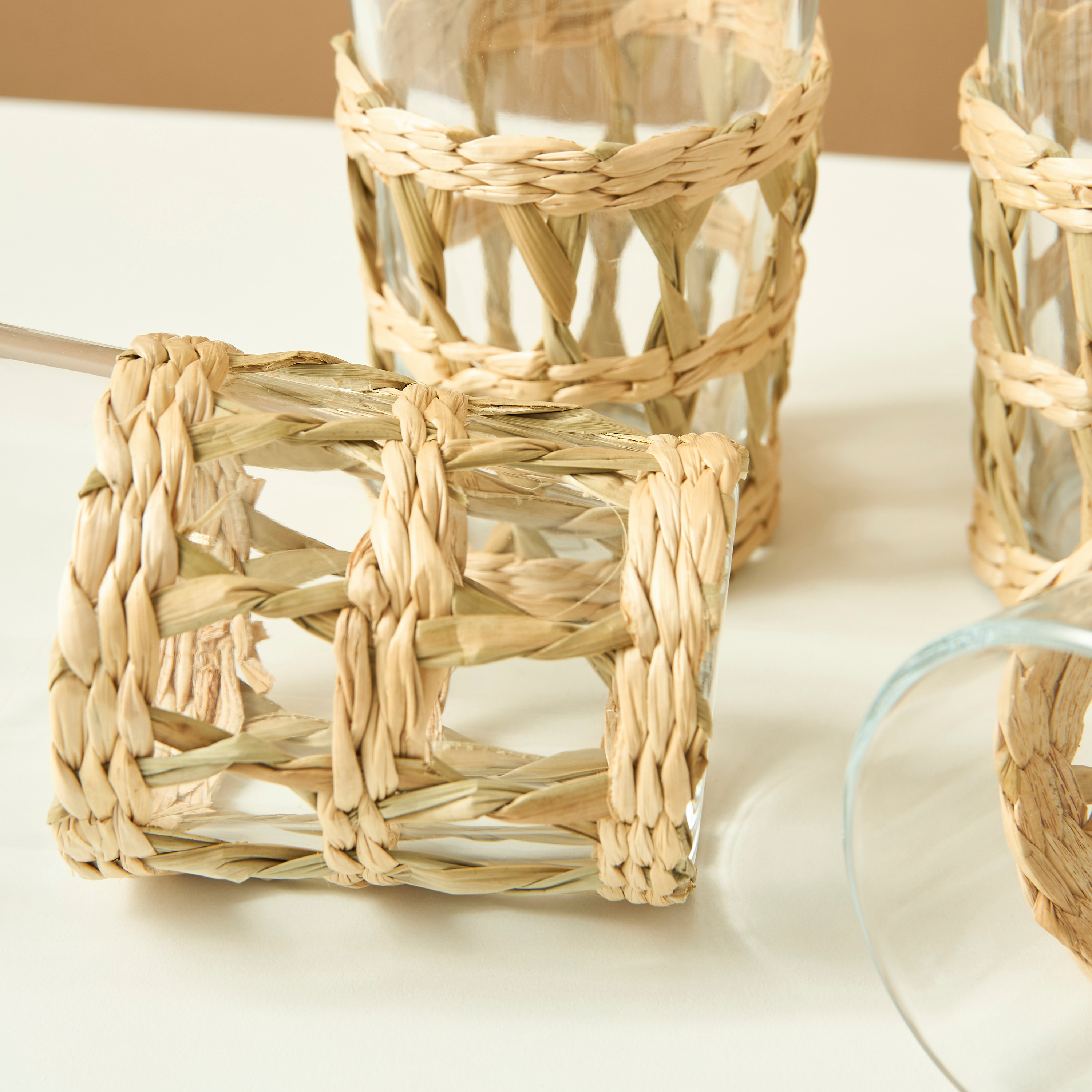 Straw Accent 4-Piece Glass Tumbler Set-household-dining-glassware-drinkingglasses-image-4