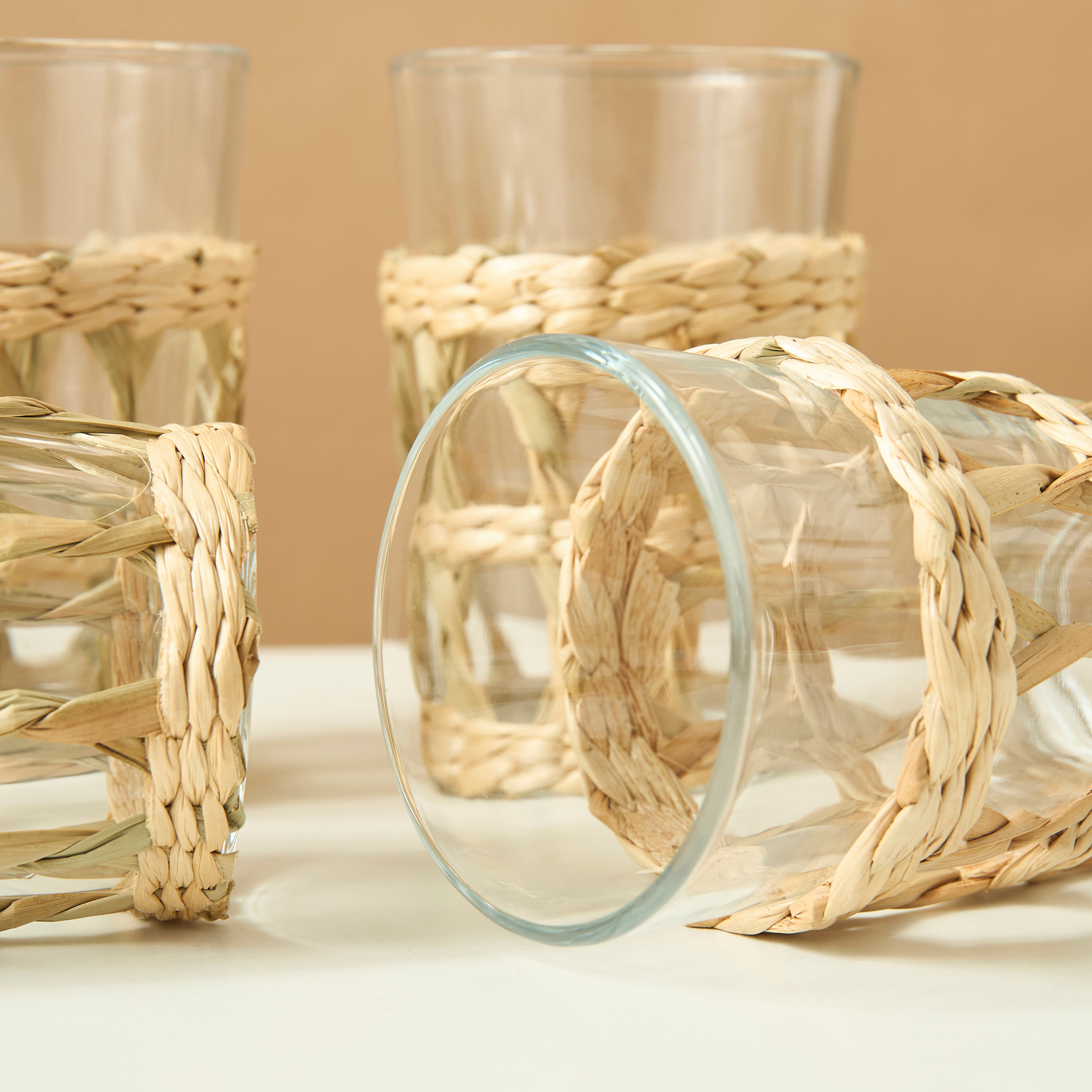 Straw Accent 4-Piece Glass Tumbler Set-household-dining-glassware-drinkingglasses-image-5