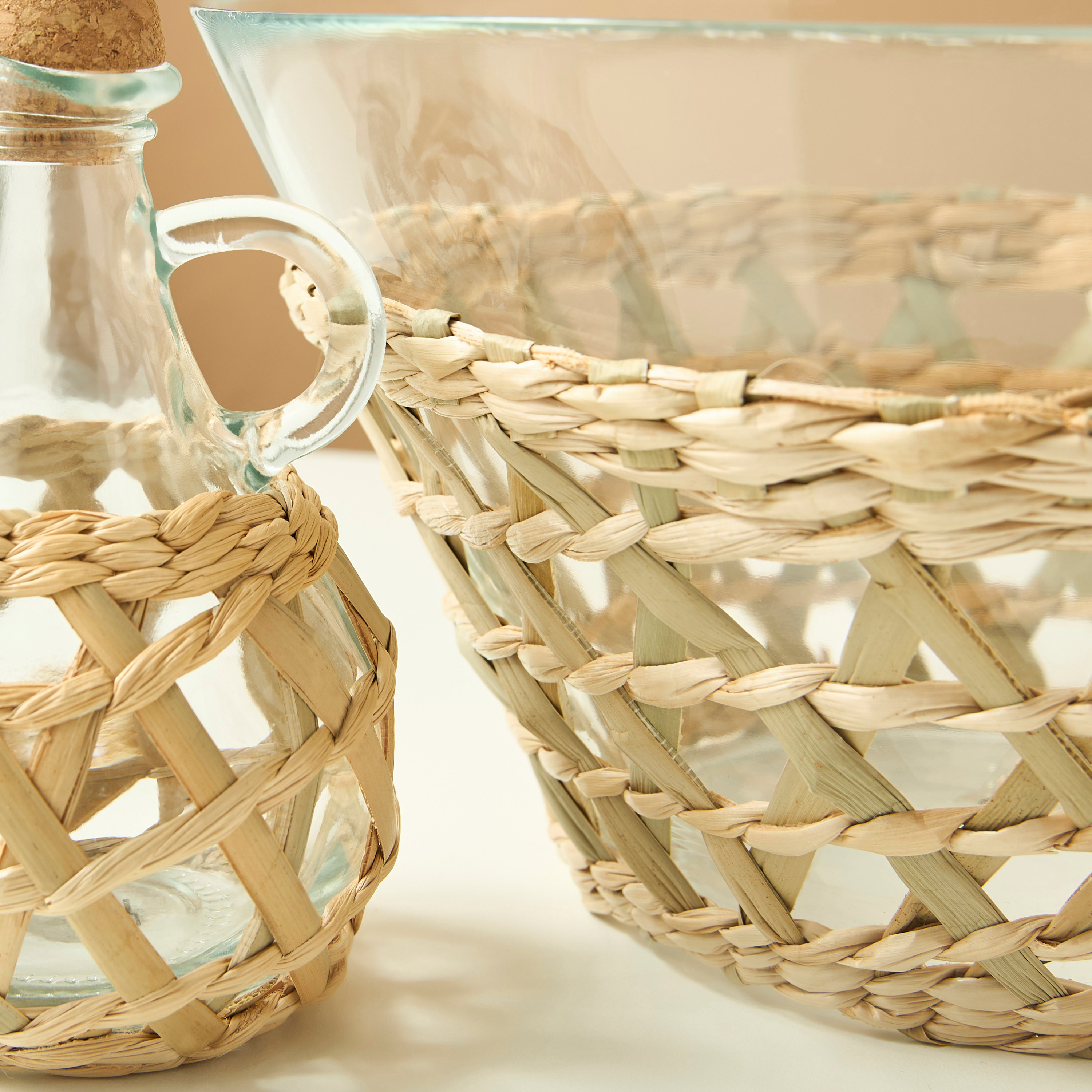 Straw Accent 3-Piece Glass Bowl and Bottle Set-household-kitchen-foodstorage-containers-image-6