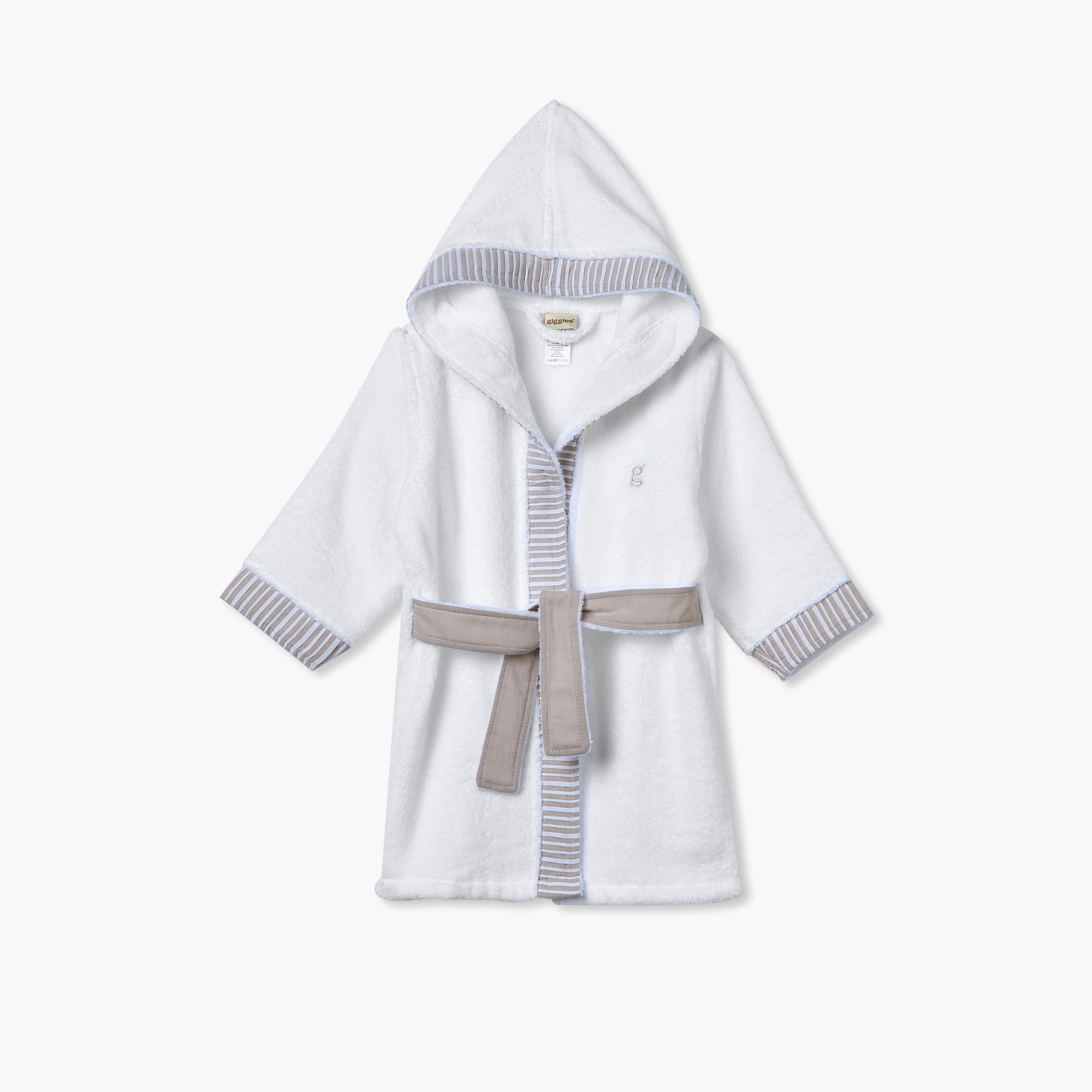 Giggles Panel Detail Hooded Bathrobe with Tie-Up Belt-baby-bathandcare-towels-image-1