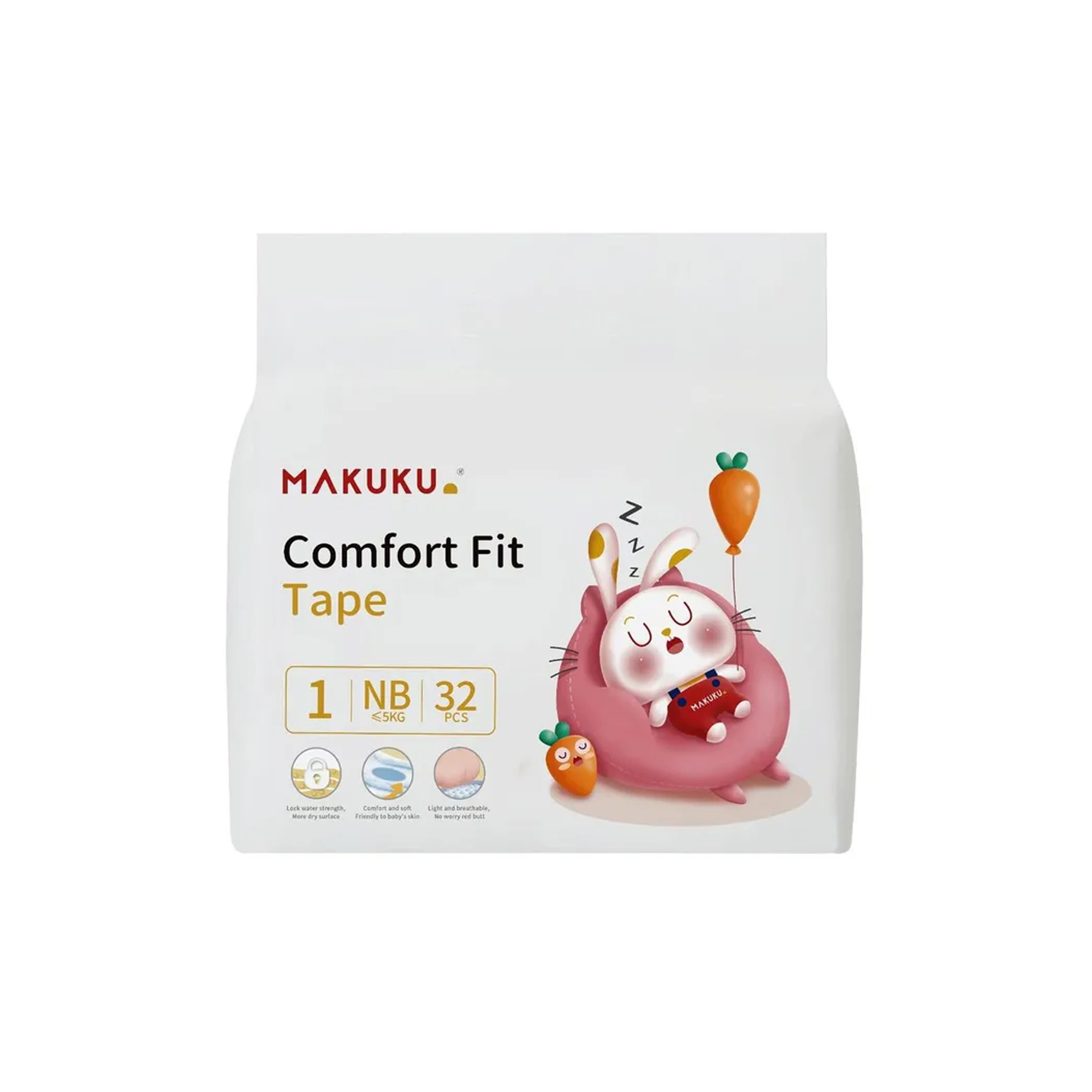 Makuku 32-Piece Comfort Fit Tape Style Diapers - Size 1 New Born (5 Kg)-baby-diapering-diapers-image-1