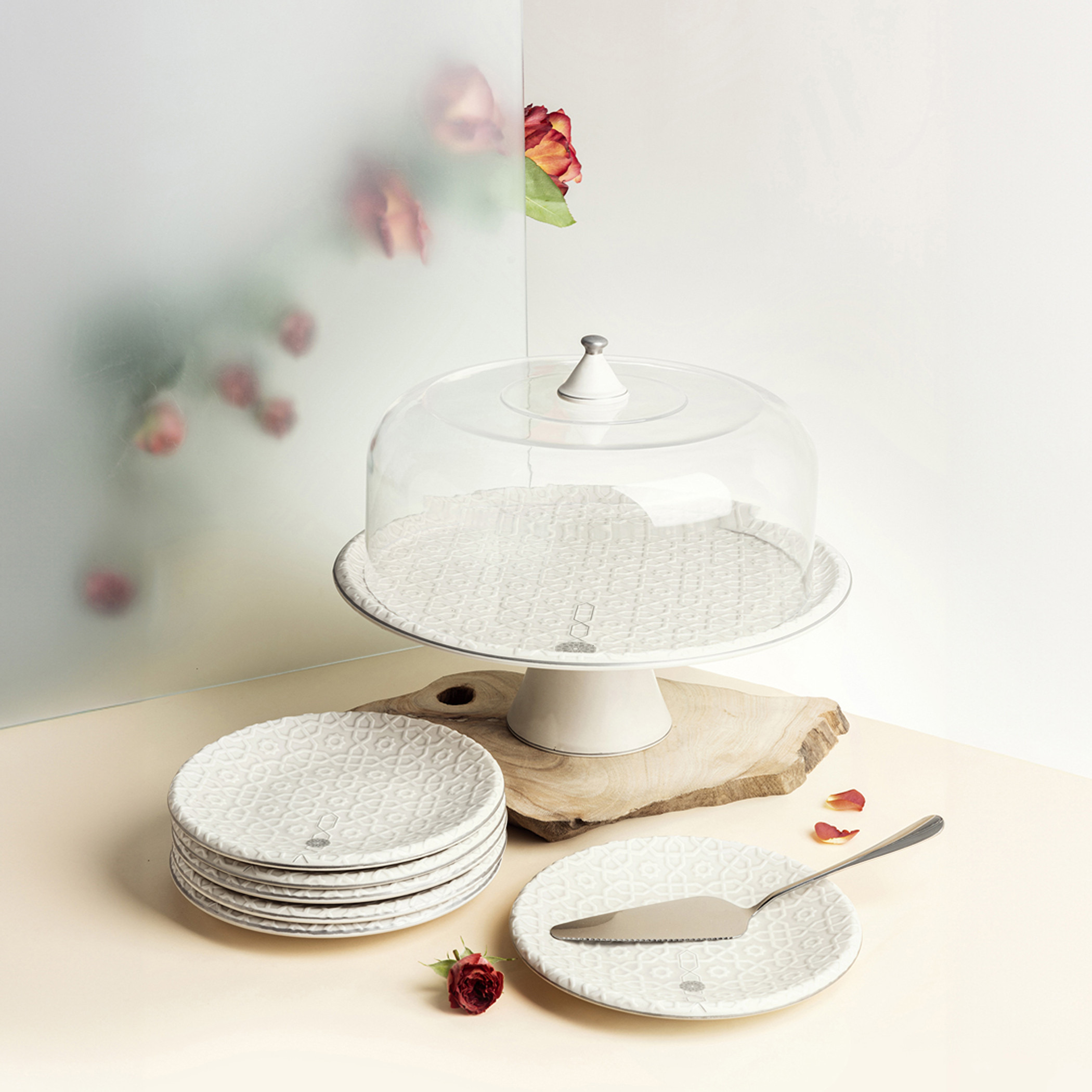 Otantik Rosette 8-Piece Porcelain Cake Serving Set-household-dining-serveware-cakestands-image-4