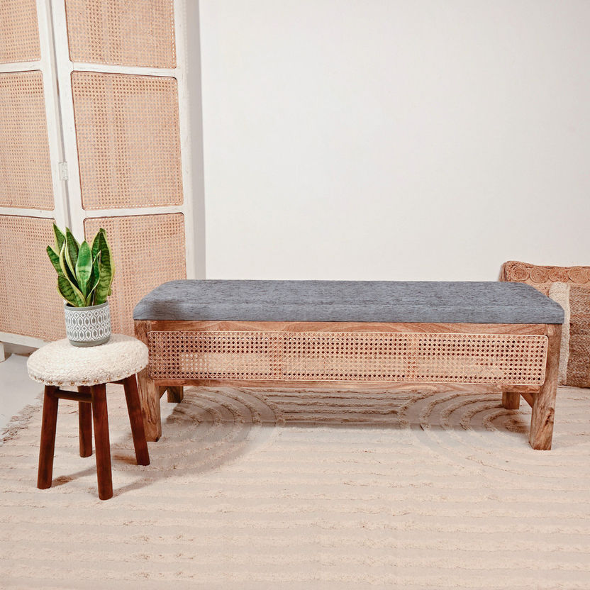Small Rounded Ratan Bench Shop Home Carving Rattan Wooden Bench with Attached Cushion - 40x30x45 ...