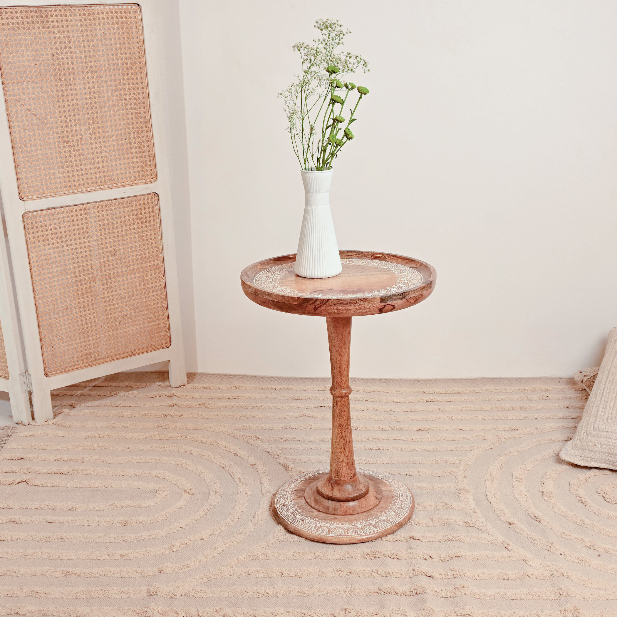 Crafted by Lifestyle Wooden Top Accent Table with Pedestal Base - 60x45x60 cms-furniture-livingroom-sideandendtables-image-1