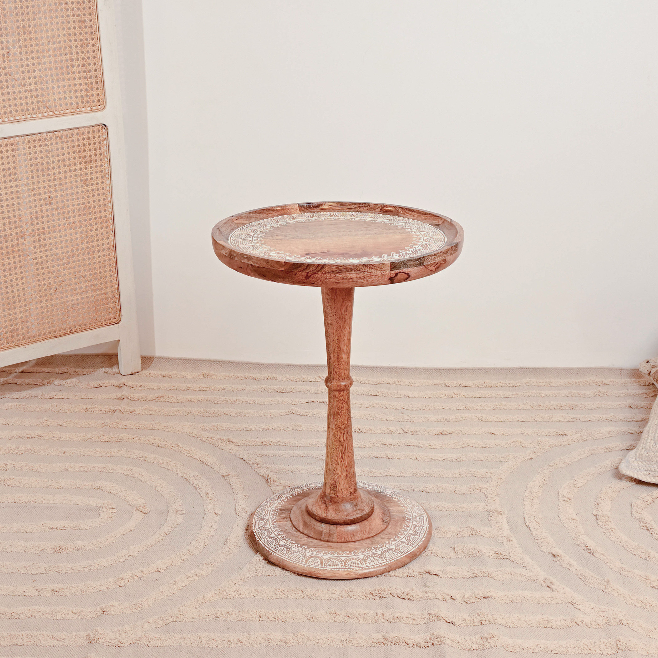 Crafted by Lifestyle Wooden Top Accent Table with Pedestal Base - 60x45x60 cms-furniture-livingroom-sideandendtables-image-2