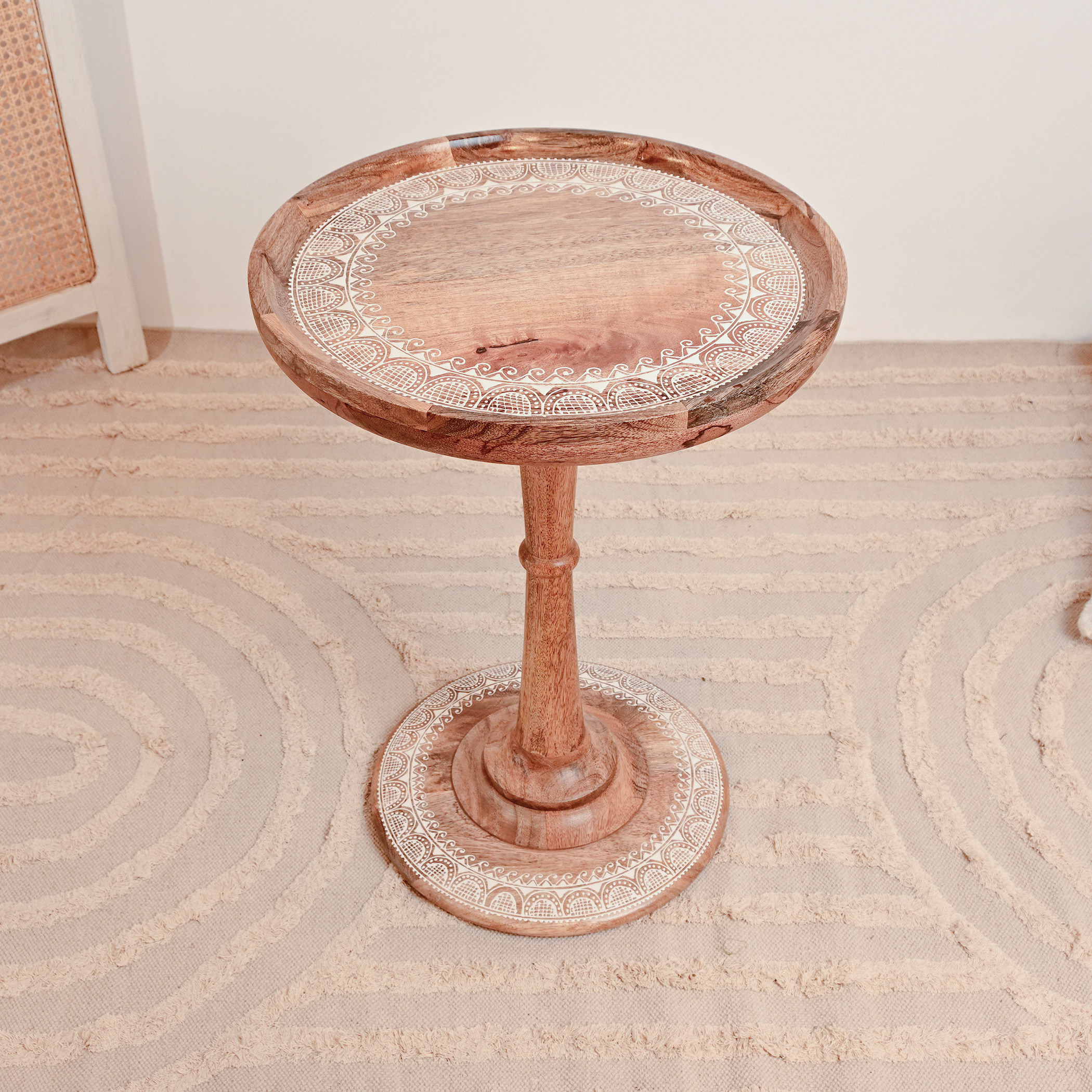 Crafted by Lifestyle Wooden Top Accent Table with Pedestal Base - 60x45x60 cms-furniture-livingroom-sideandendtables-image-4