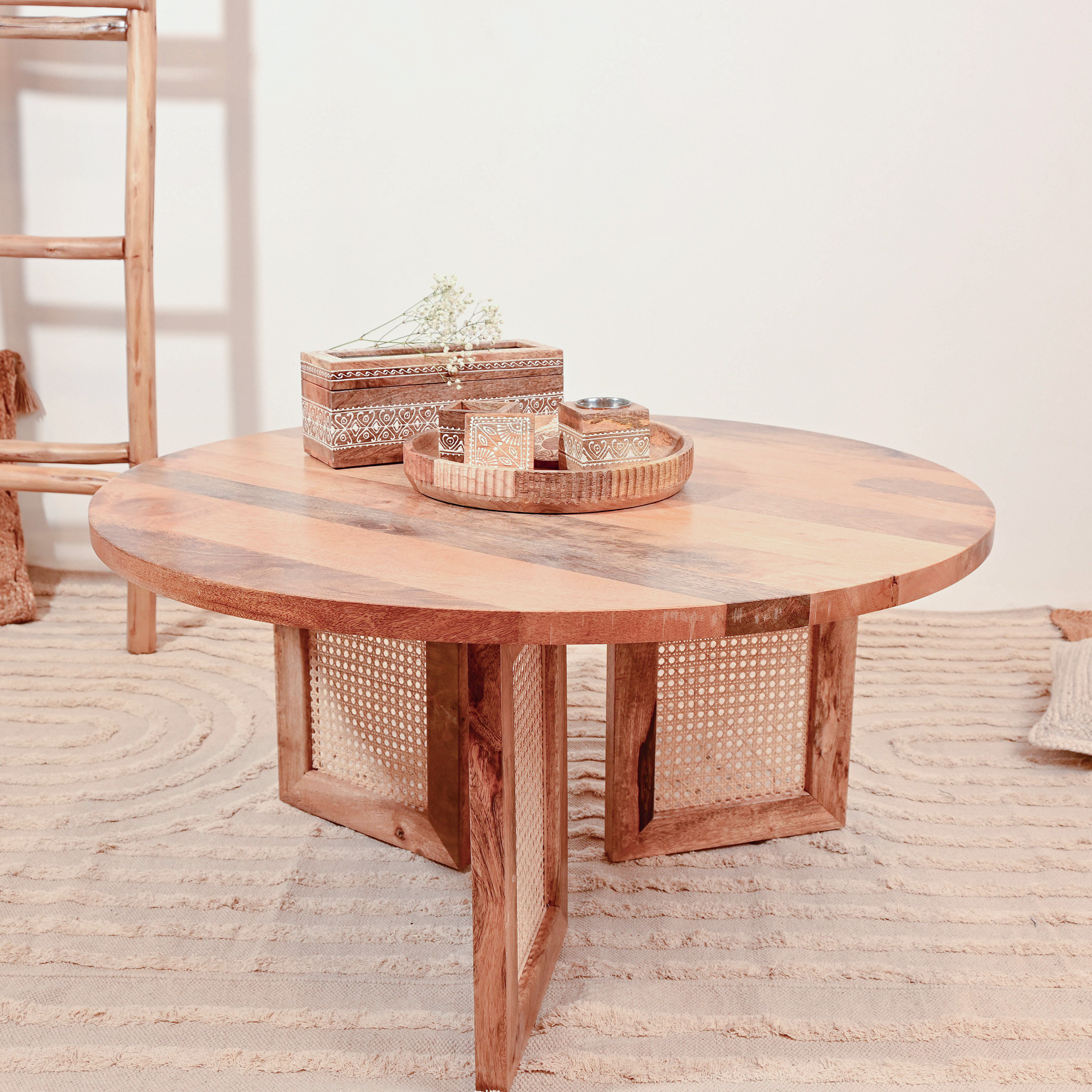 Crafted by Lifestyle Wooden Top Coffee Table with Rattan Legs - 45x90x45 cms-furniture-livingroom-coffeetables-image-1
