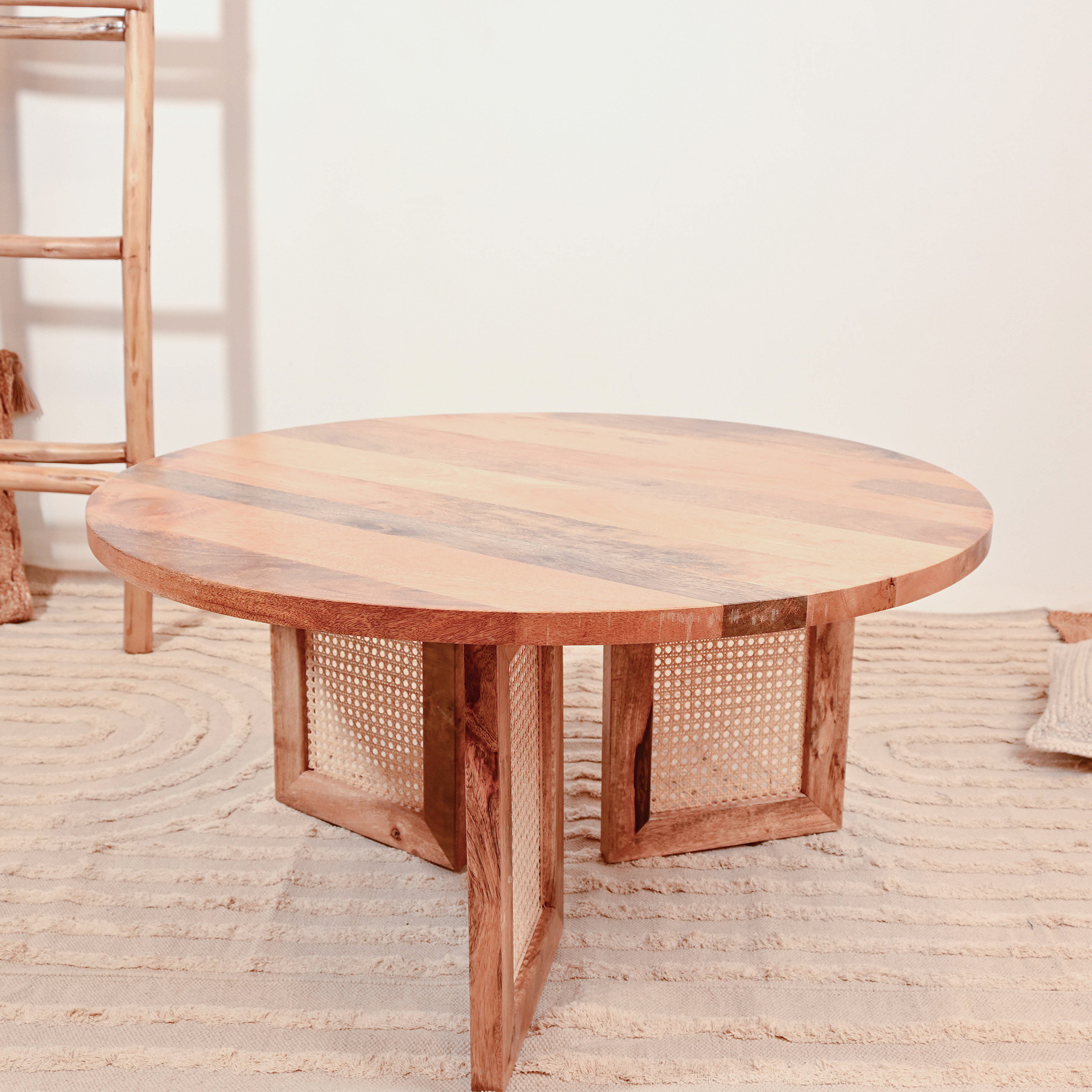 Crafted by Lifestyle Wooden Top Coffee Table with Rattan Legs - 45x90x45 cms-furniture-livingroom-coffeetables-image-2