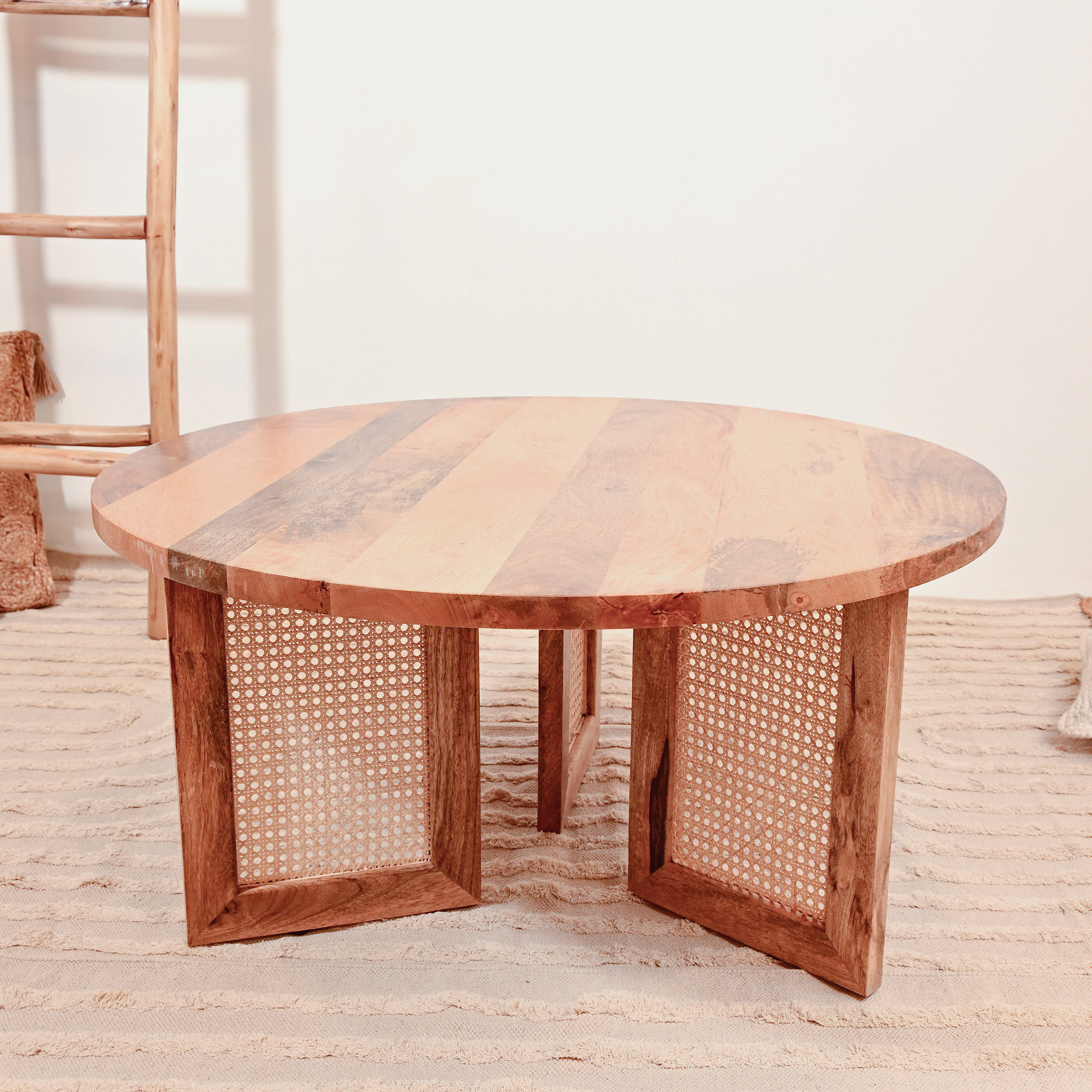 Crafted by Lifestyle Wooden Top Coffee Table with Rattan Legs - 45x90x45 cms-furniture-livingroom-coffeetables-image-3