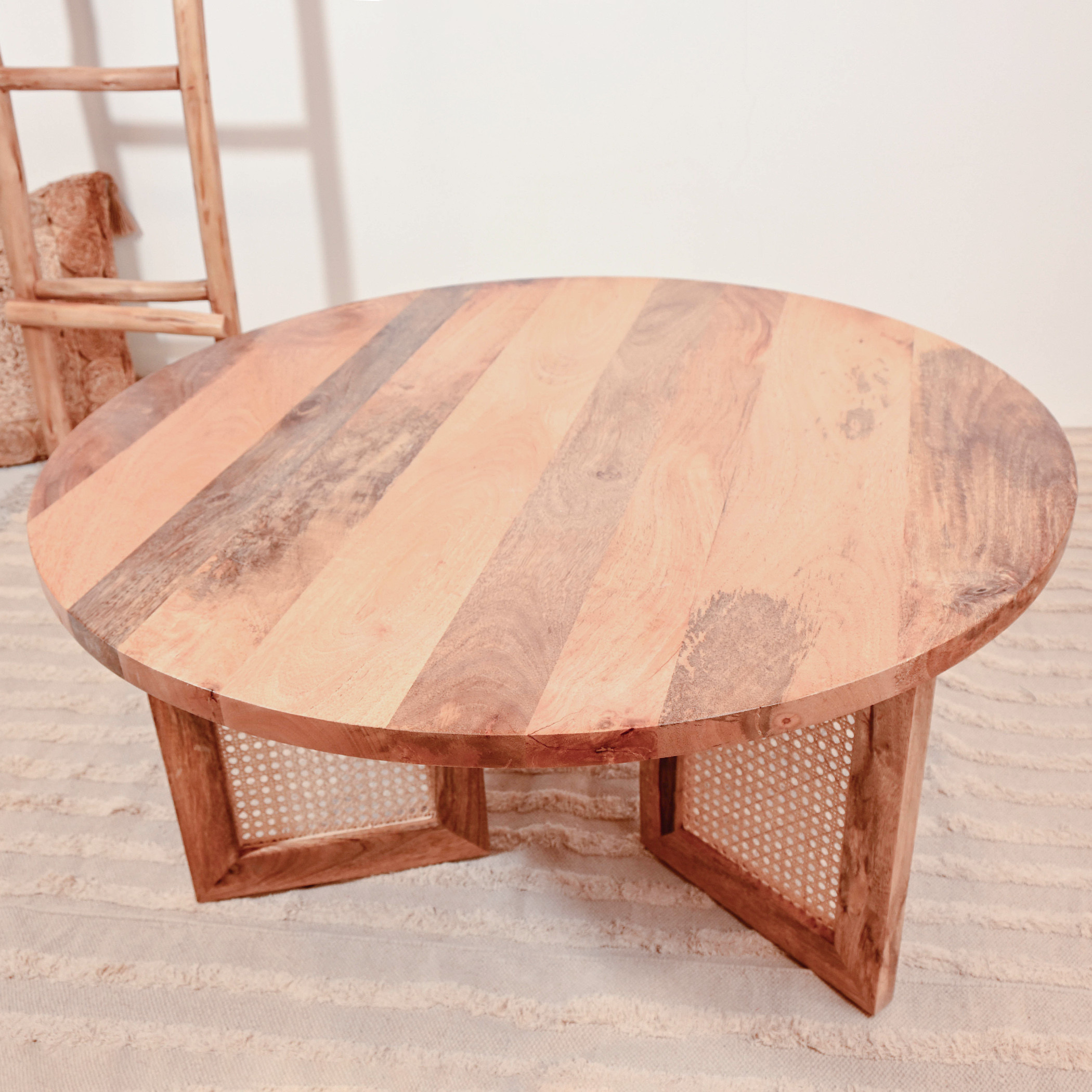 Crafted by Lifestyle Wooden Top Coffee Table with Rattan Legs - 45x90x45 cms-furniture-livingroom-coffeetables-image-4
