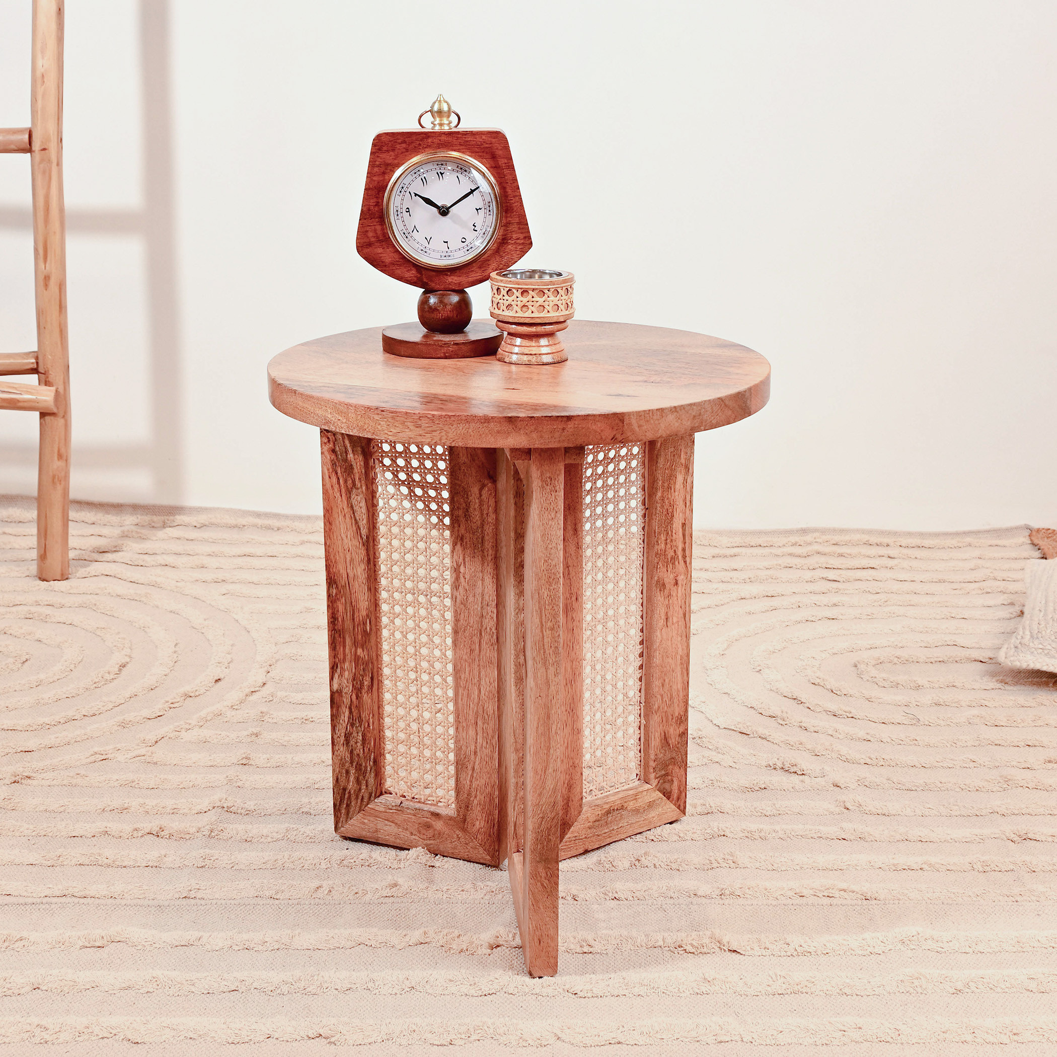 Crafted by Lifestyle Wooden Top Accent Table with Rattan Legs - 50x45x50 cms-furniture-livingroom-sideandendtables-image-1