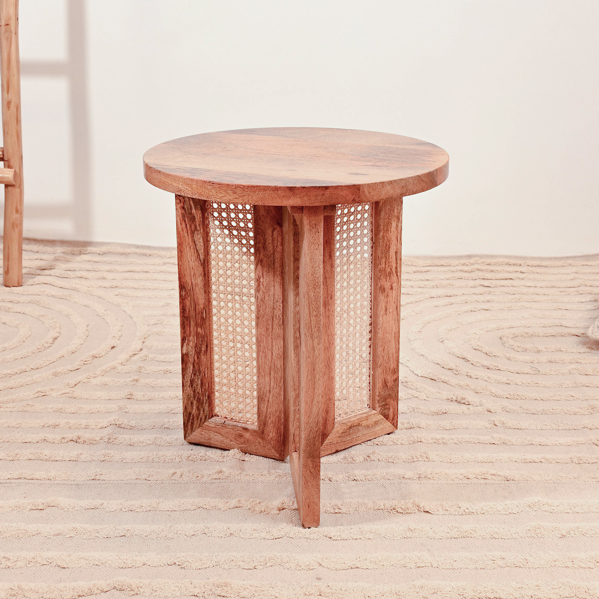 Crafted by Lifestyle Wooden Top Accent Table with Rattan Legs - 50x45x50 cms-furniture-livingroom-sideandendtables-image-2