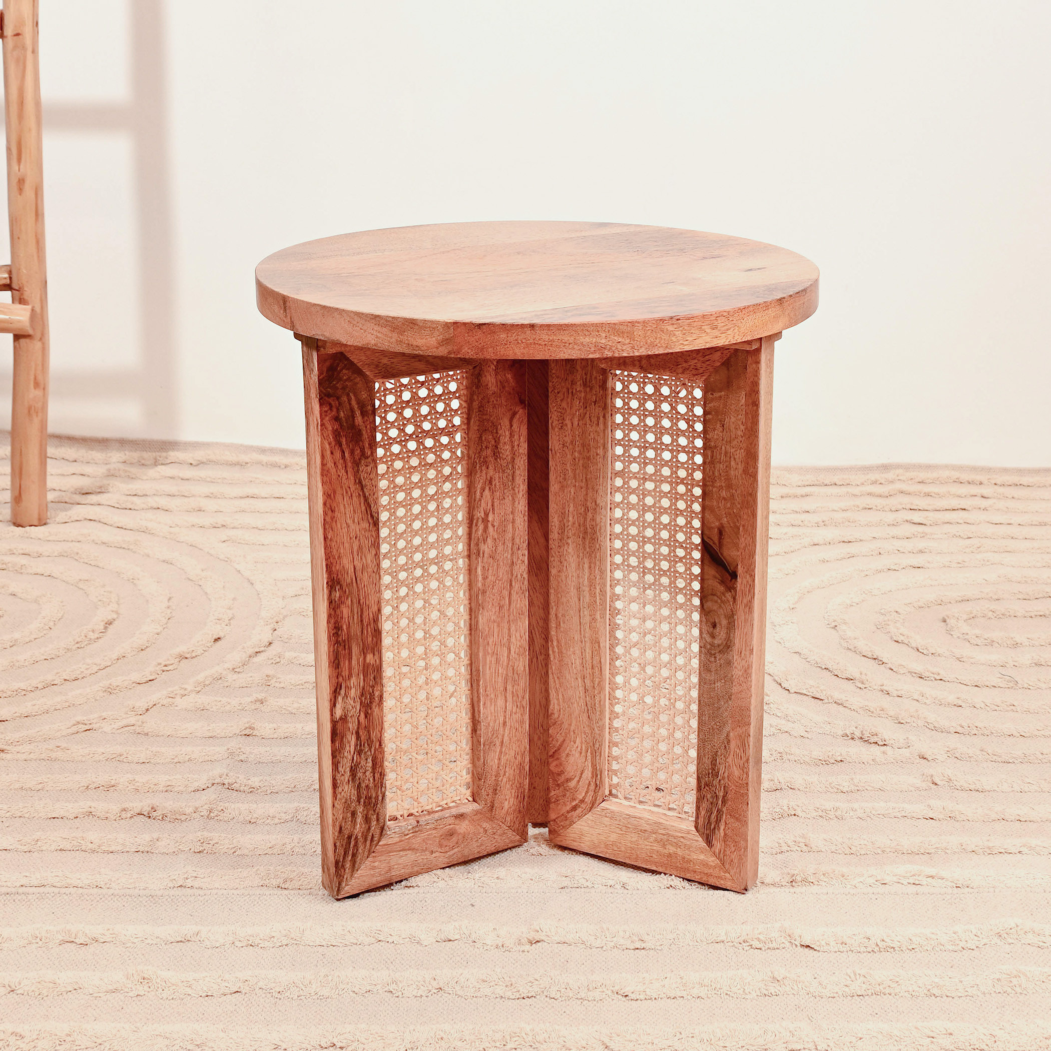 Crafted by Lifestyle Wooden Top Accent Table with Rattan Legs - 50x45x50 cms-furniture-livingroom-sideandendtables-image-3
