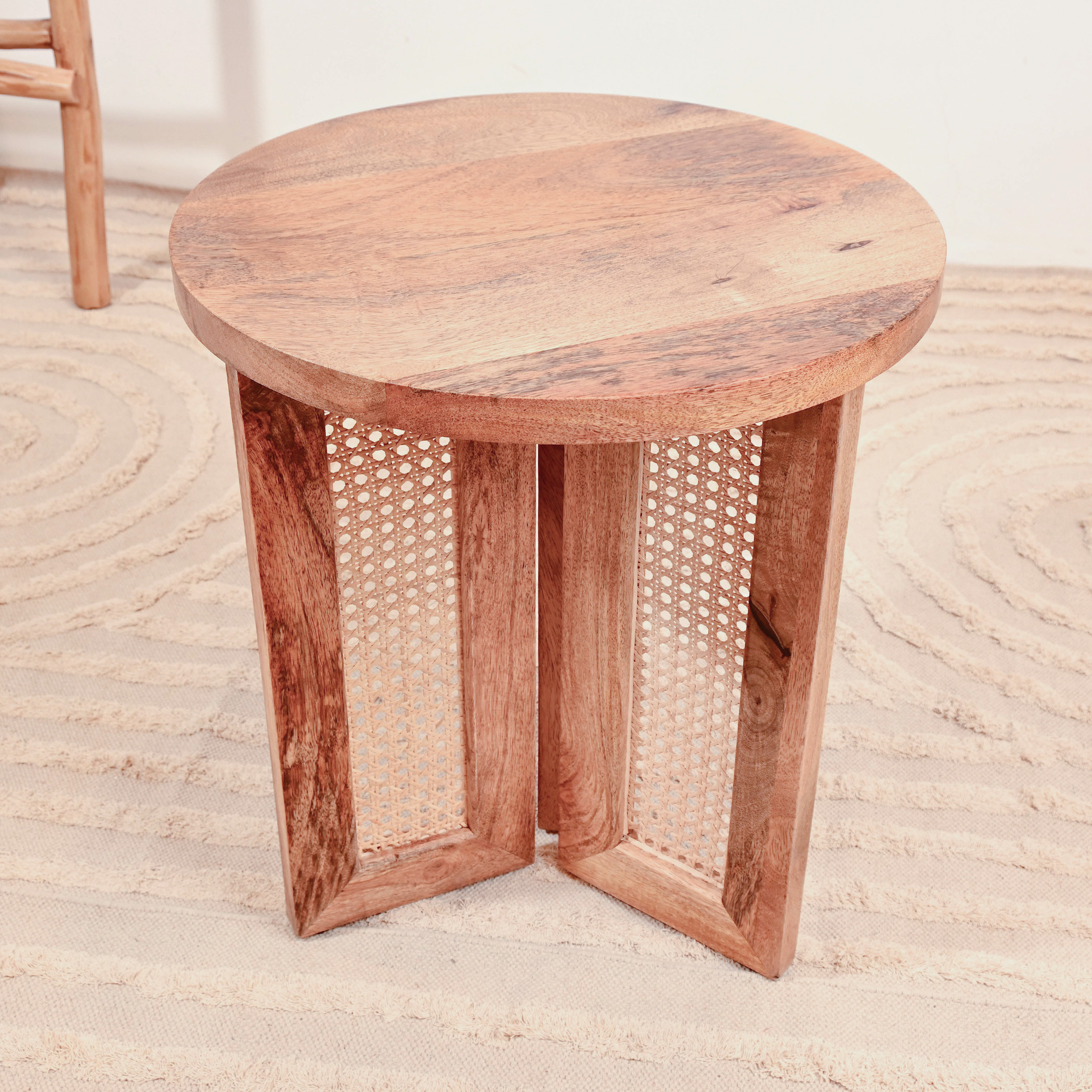 Crafted by Lifestyle Wooden Top Accent Table with Rattan Legs - 50x45x50 cms-furniture-livingroom-sideandendtables-image-4