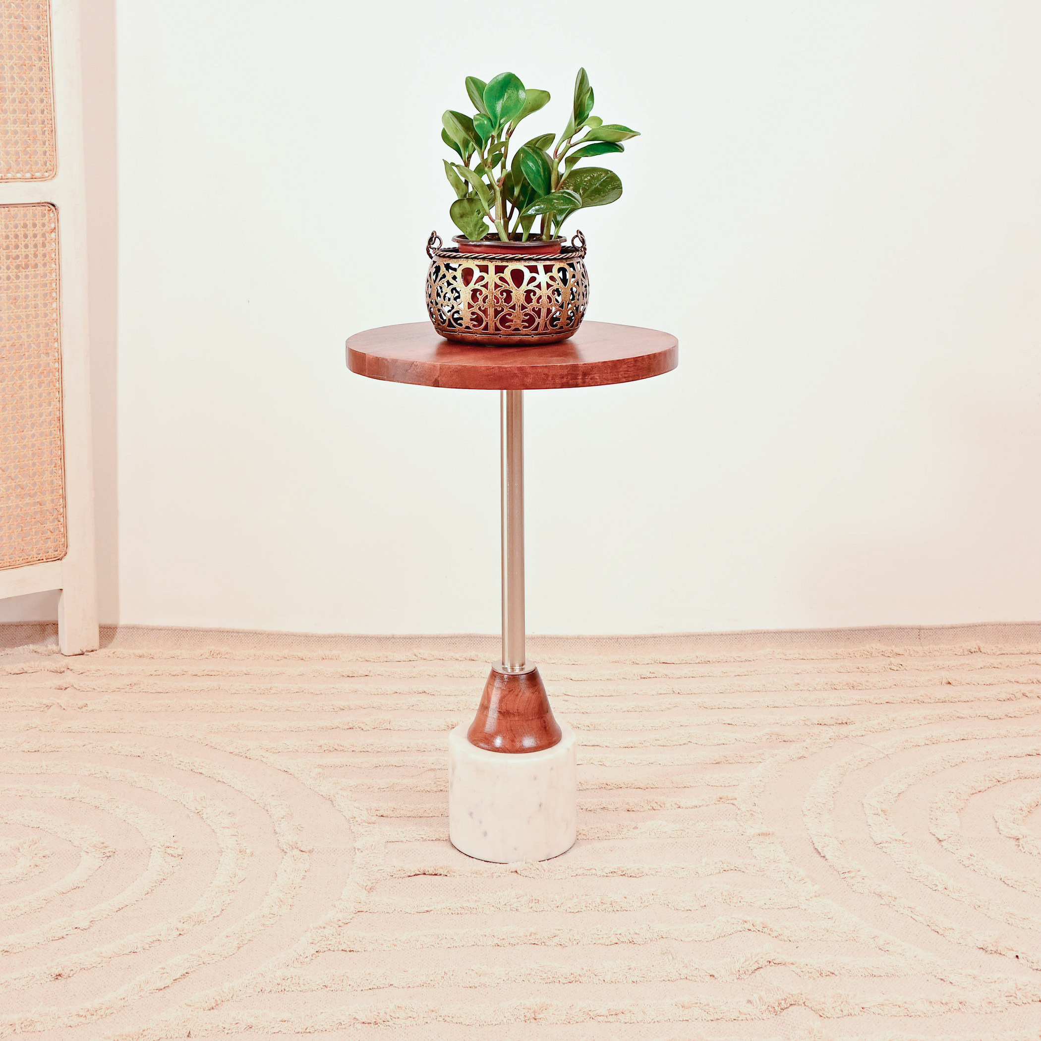 Home Carving Wooden Top Accent Table with Pedestal Base - 55x30x55 cms-furniture-livingroom-sideandendtables-image-1
