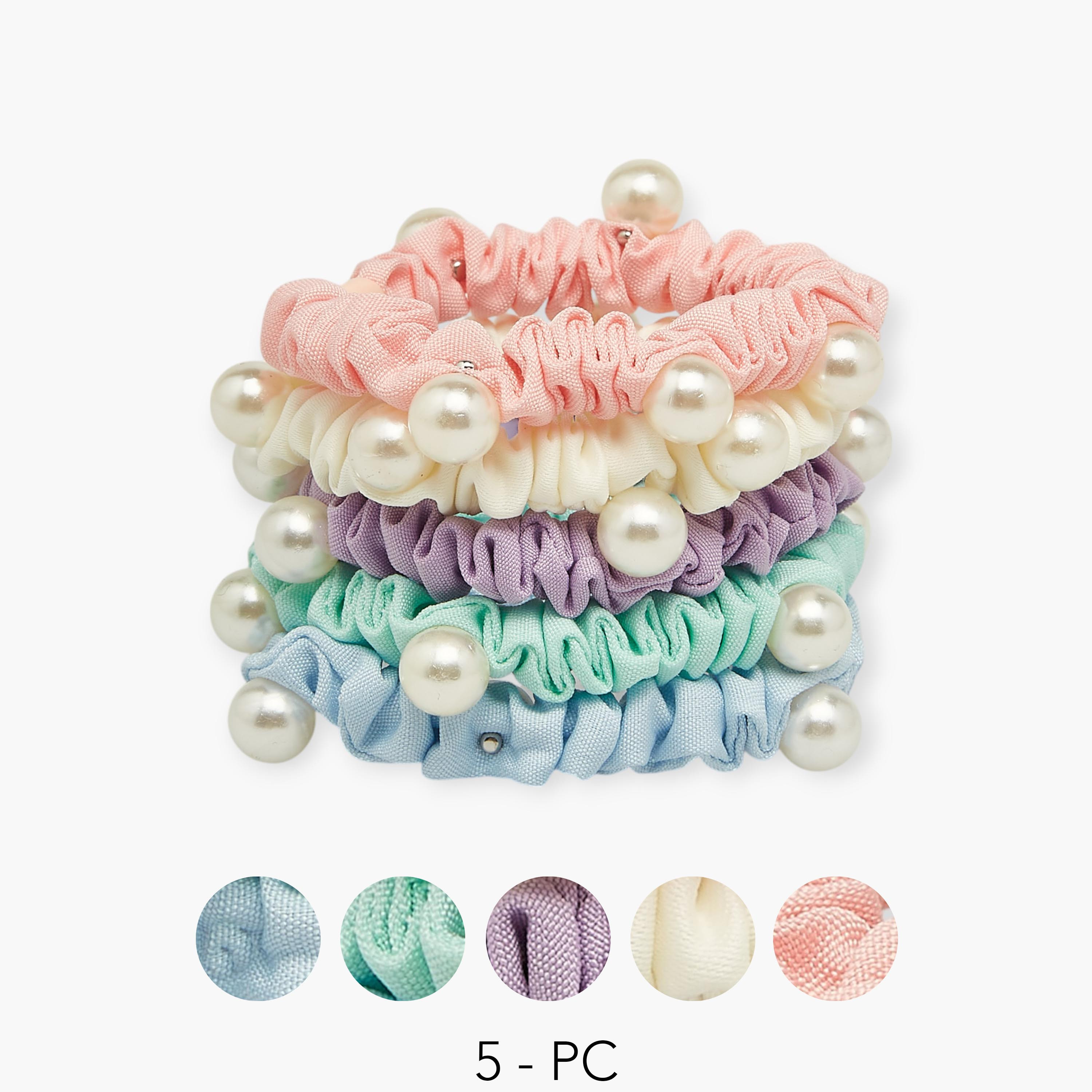 Pearl Embellished Scrunchie - Set of 5-women-hairaccessories-scrunchies-image-1