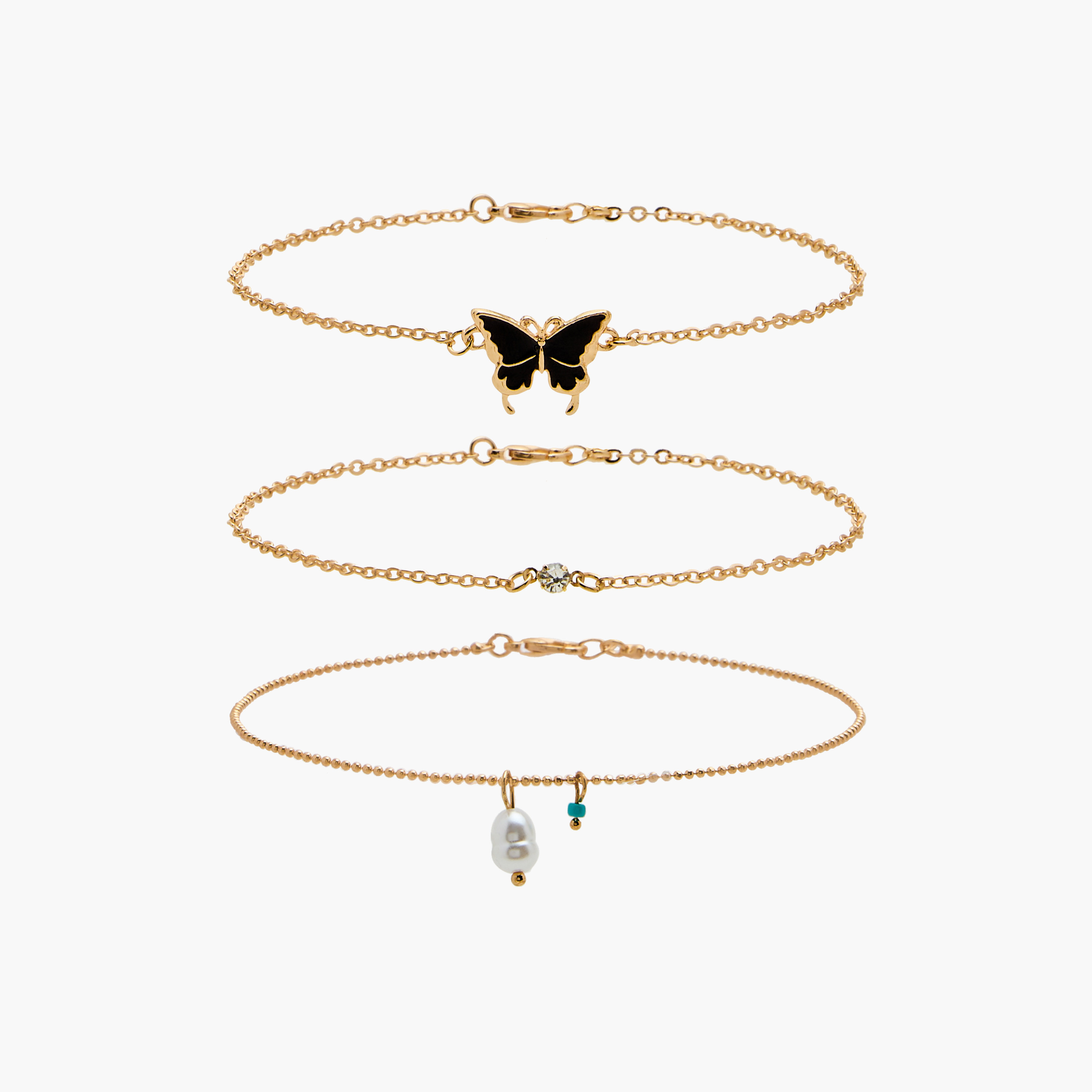 Metallic Anklet with Lobster Clasp Closure - Set of 3-women-watchesandjewellery-jewellery-anklets-image-1