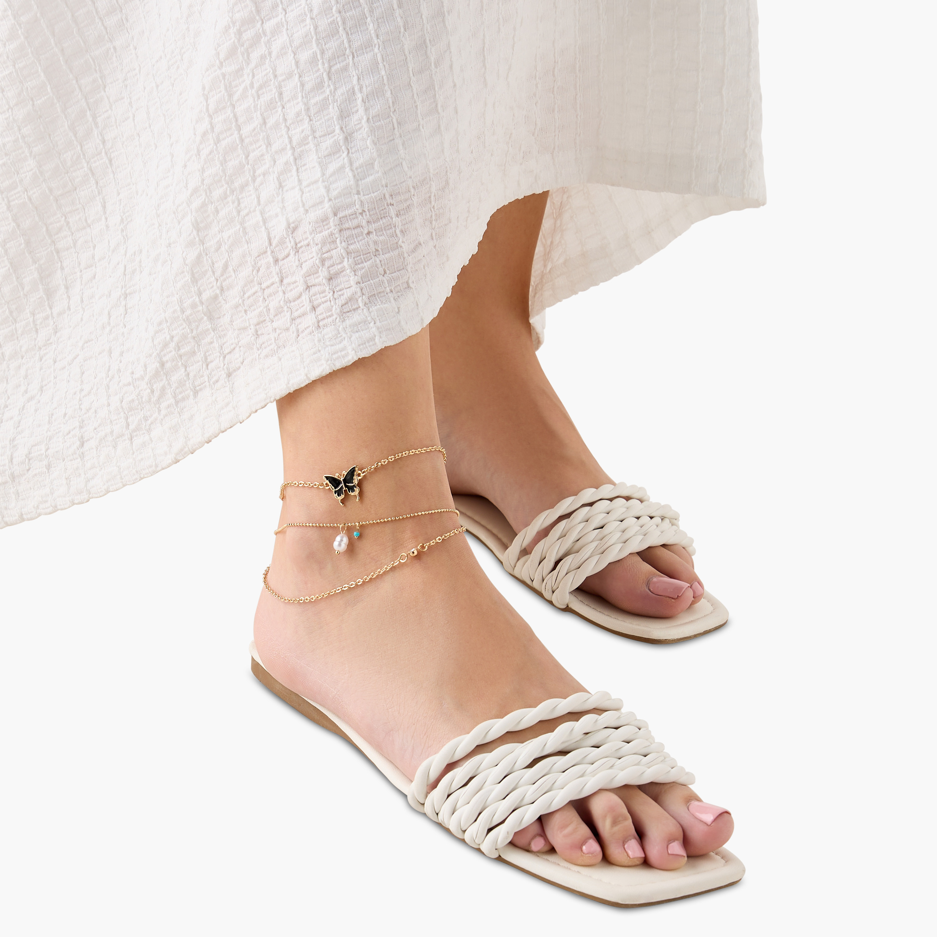 Metallic Anklet with Lobster Clasp Closure - Set of 3-women-watchesandjewellery-jewellery-anklets-image-2