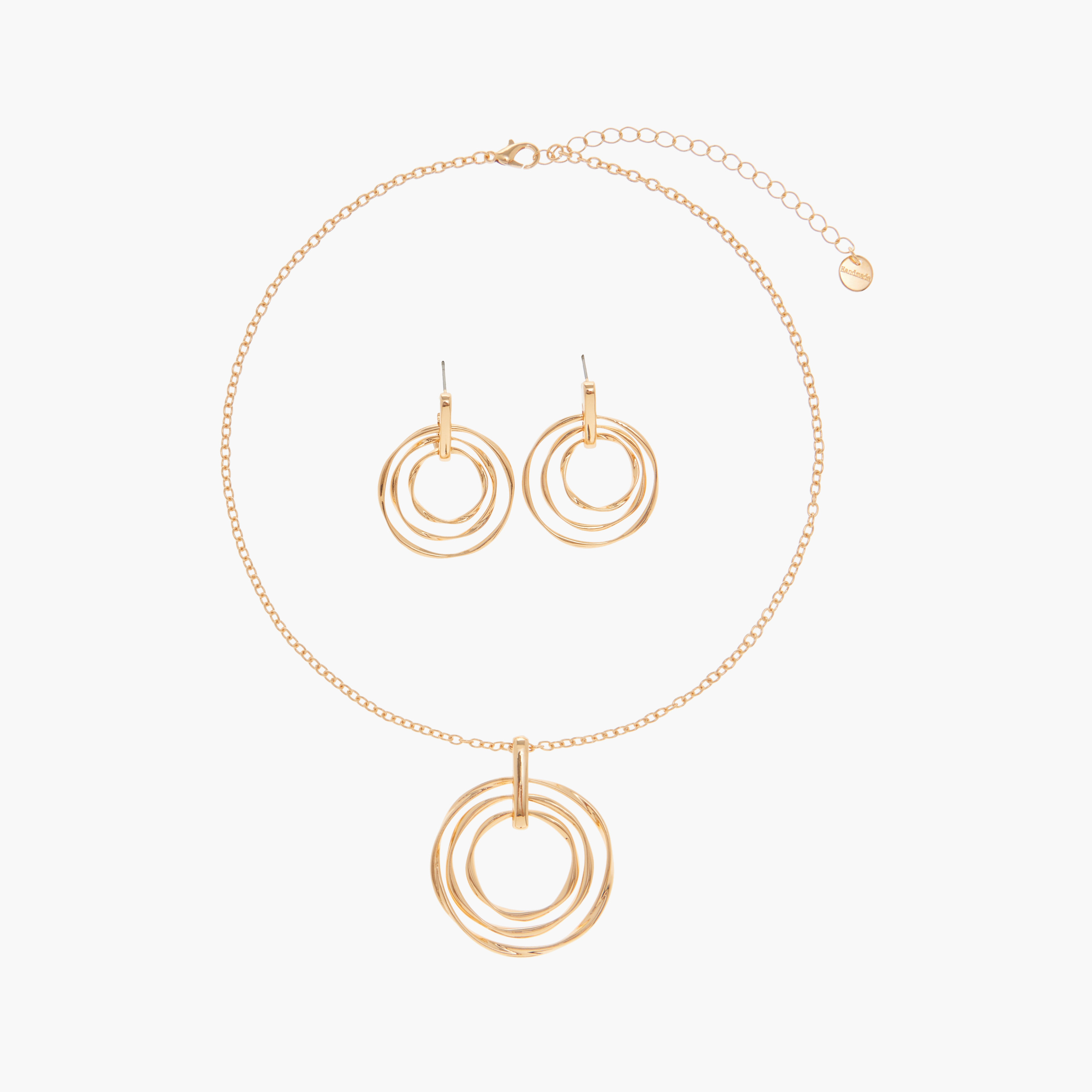 Metallic Pendant Necklace and Earrings Set-women-watchesandjewellery-jewellery-jewellerysets-image-1