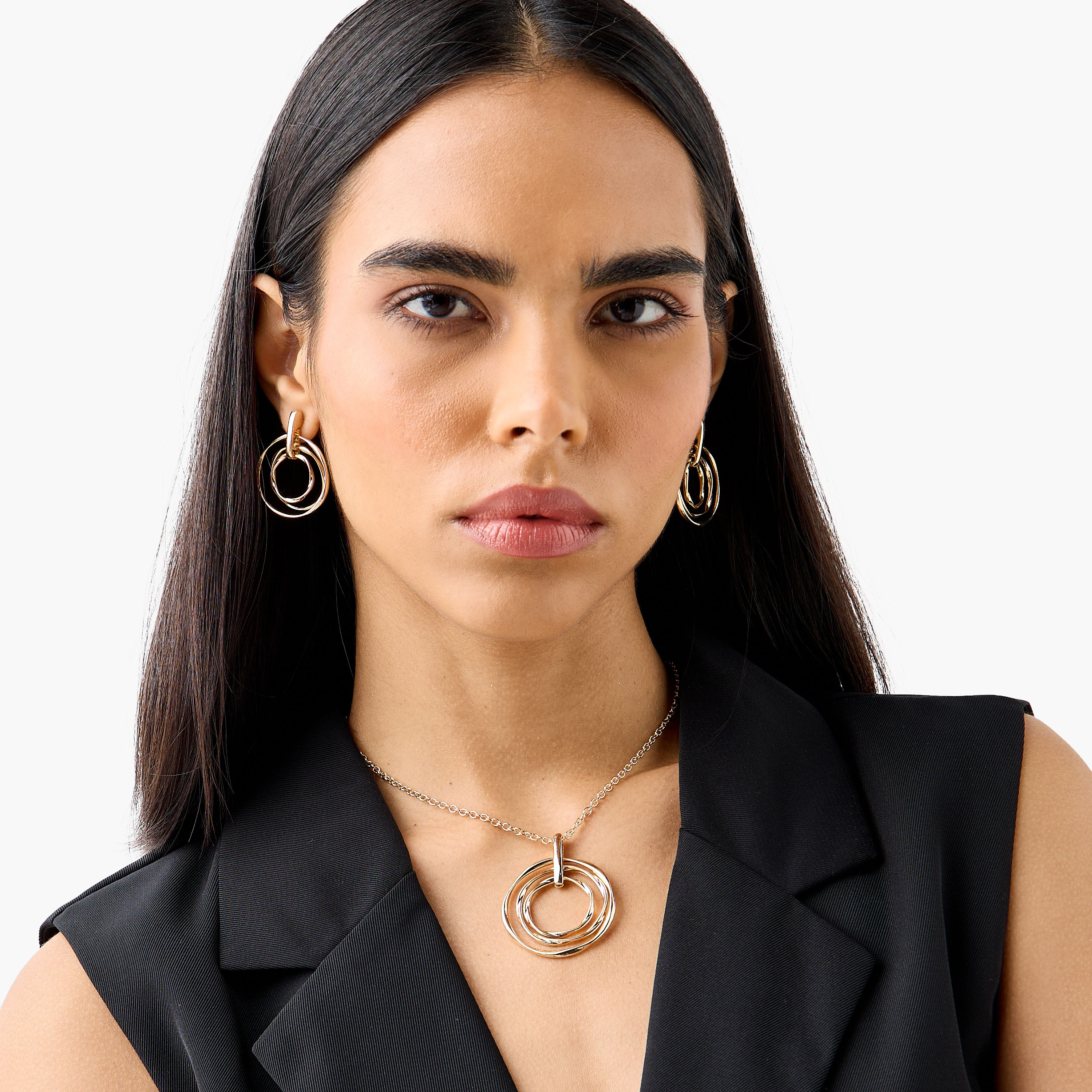 Metallic Pendant Necklace and Earrings Set-women-watchesandjewellery-jewellery-jewellerysets-image-2