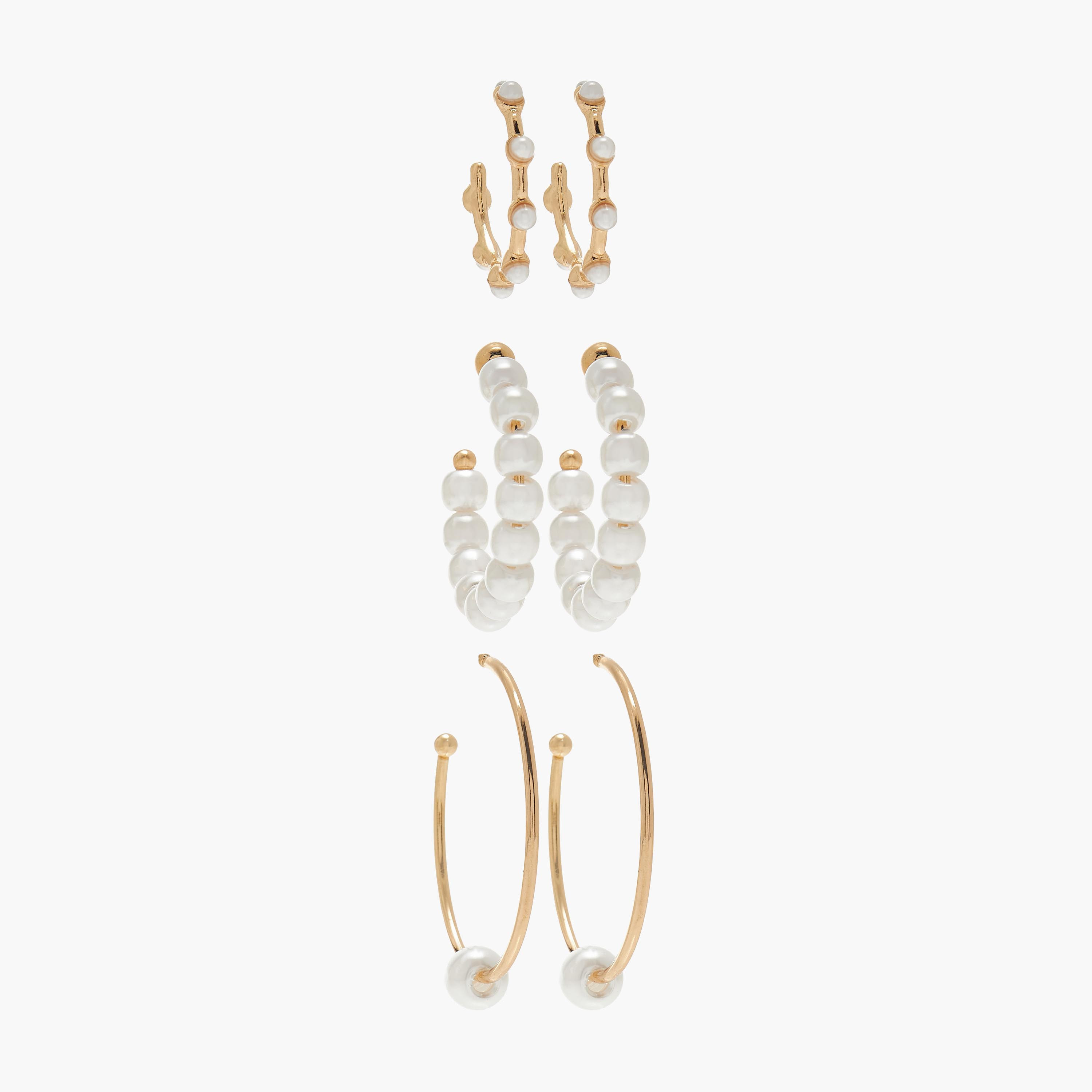 Pearl Embellished Hoop Earrings with Pushback Closure - Set of 3-women-watchesandjewellery-jewellery-earrings-image-1