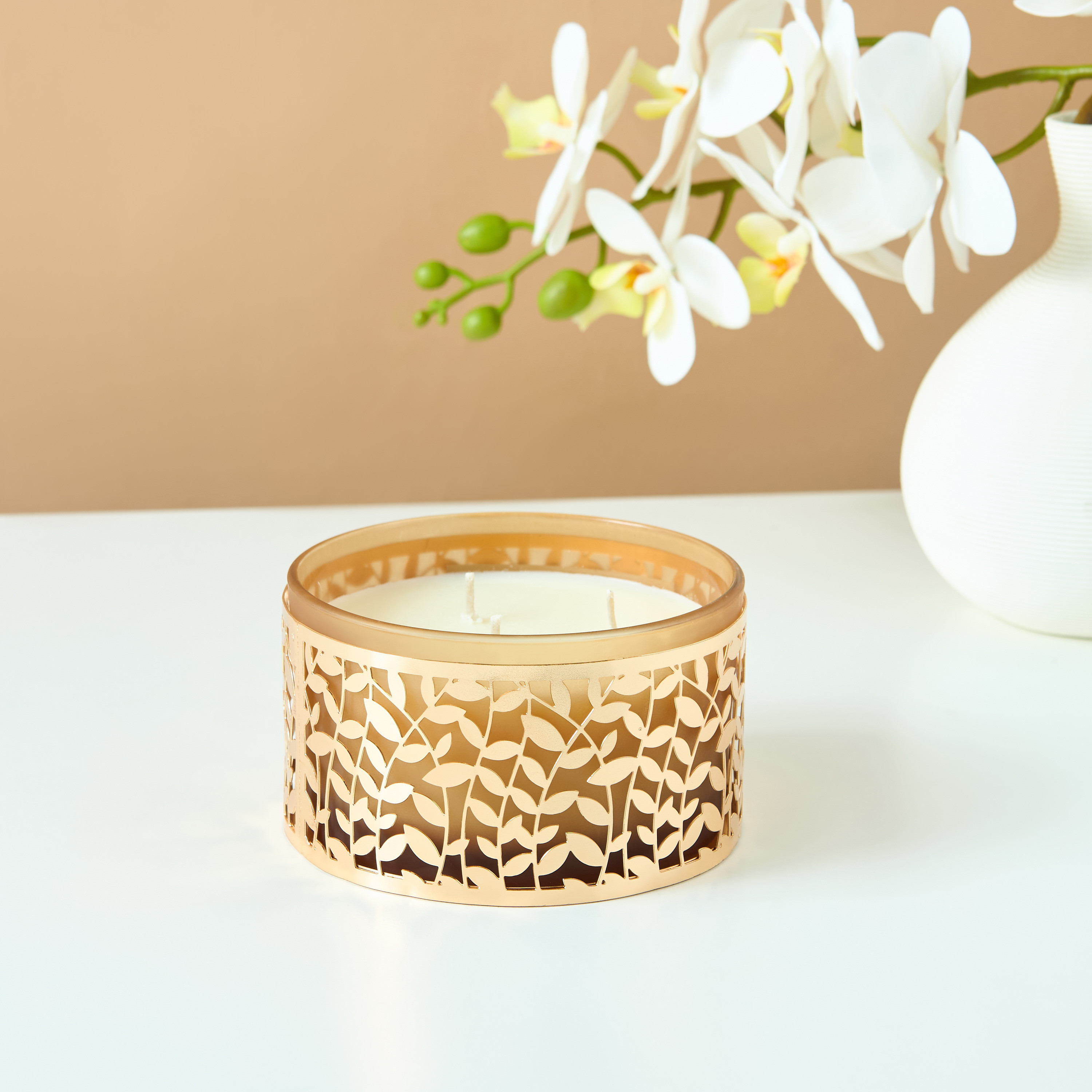حامل شموع ميتاليك بارز الملمس مزين بأوراق الشجر - 7 سم-household-decor-candleholdersandlanterns-image-1