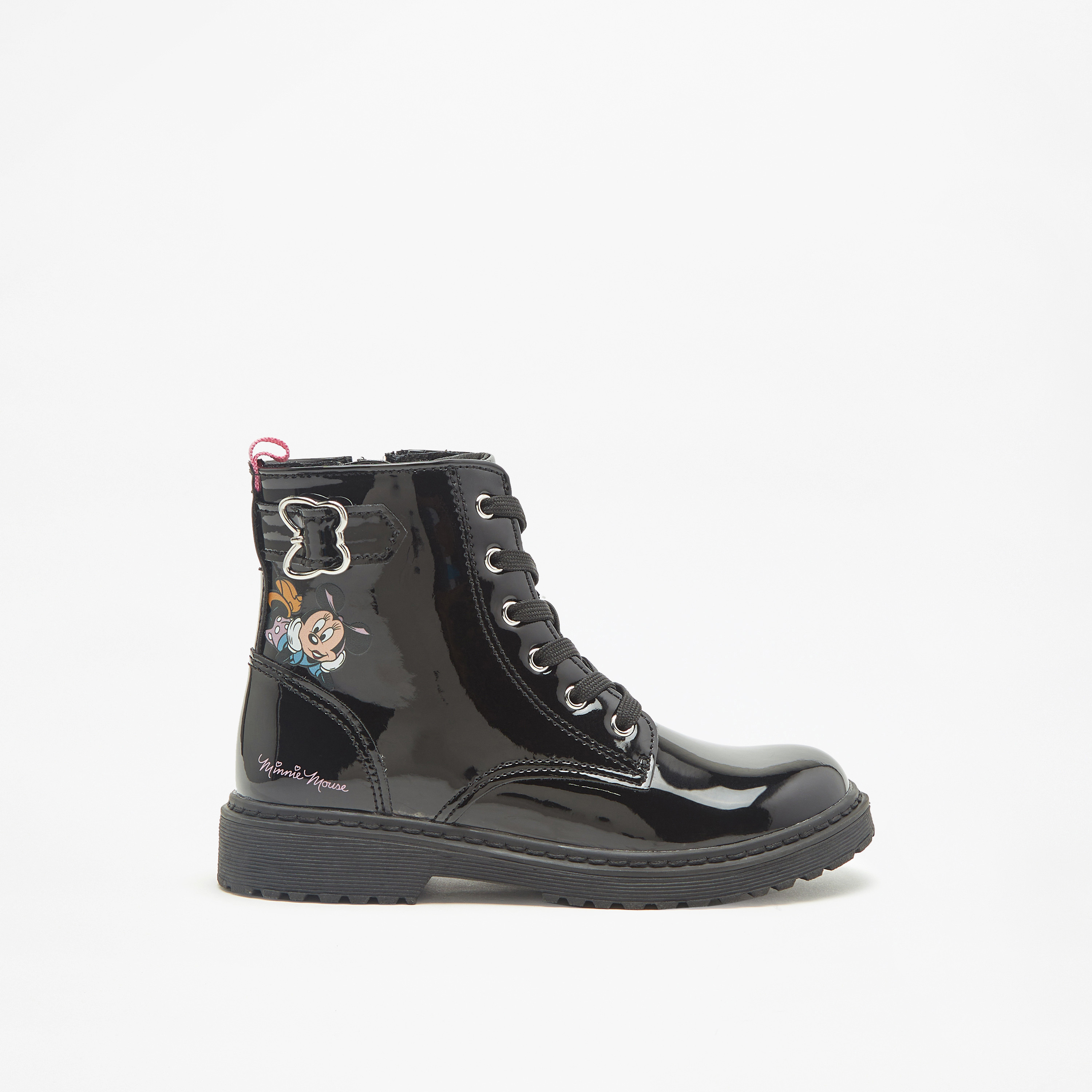 Disney Minnie Mouse Print Ankle Boots with Lace-Up Closure-girls-shoes-boots-image-3