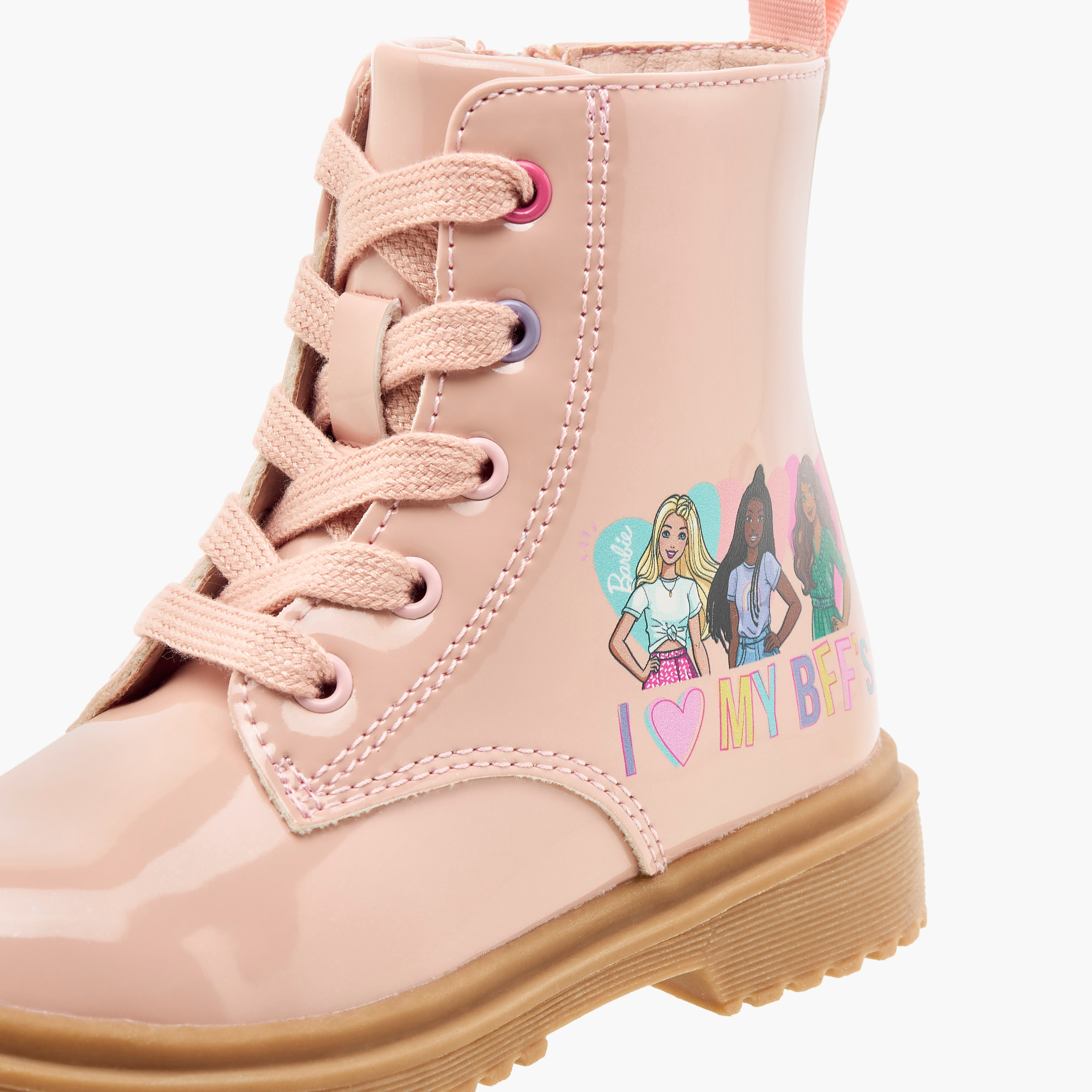 Barbie Printed Ankle Boots with Lace-Up Closure-girls-shoes-boots-image-4