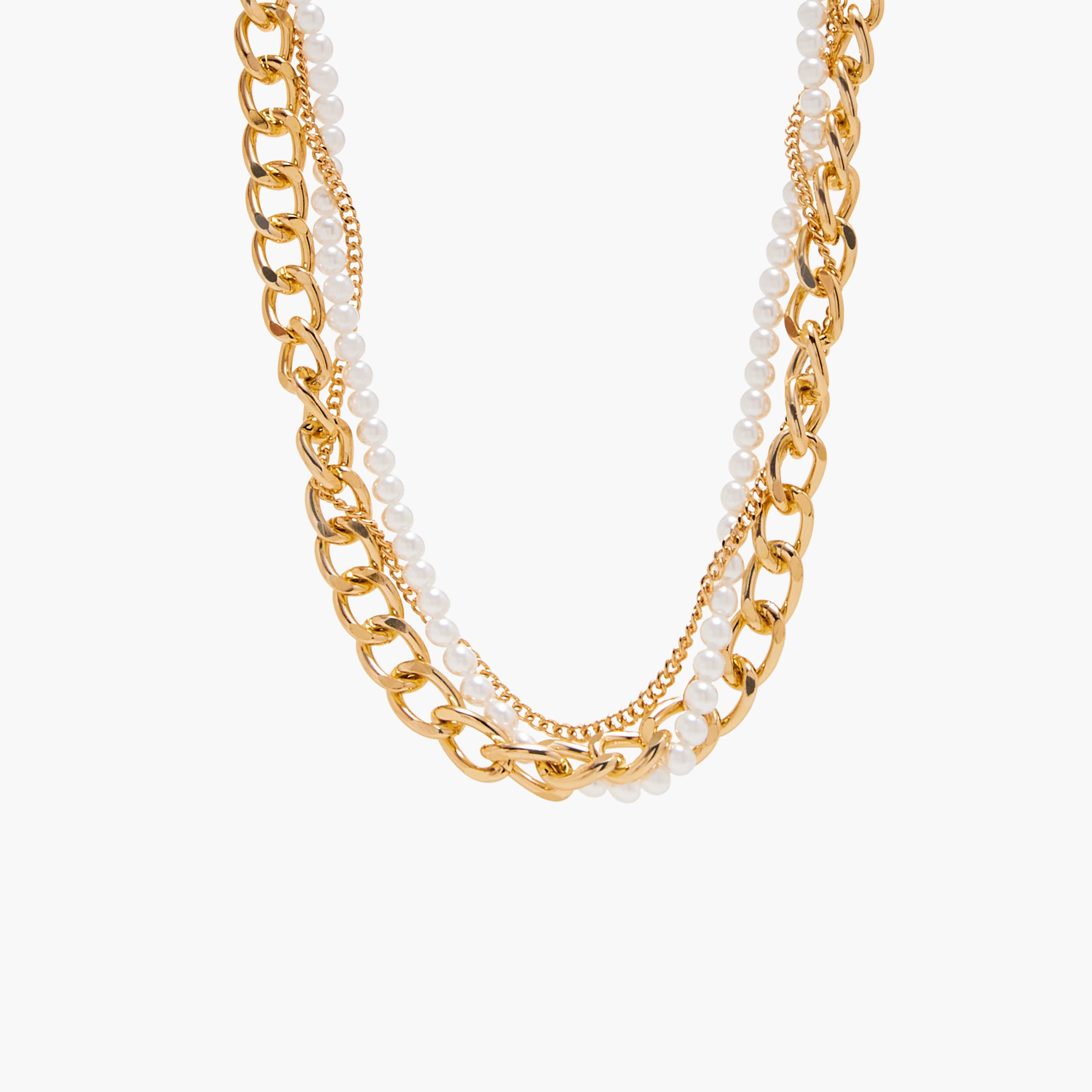 Metallic and Pearl Chunky Layered Necklace with Lobster Clasp Closure-women-watchesandjewellery-jewellery-necklacesandpendants-image-1