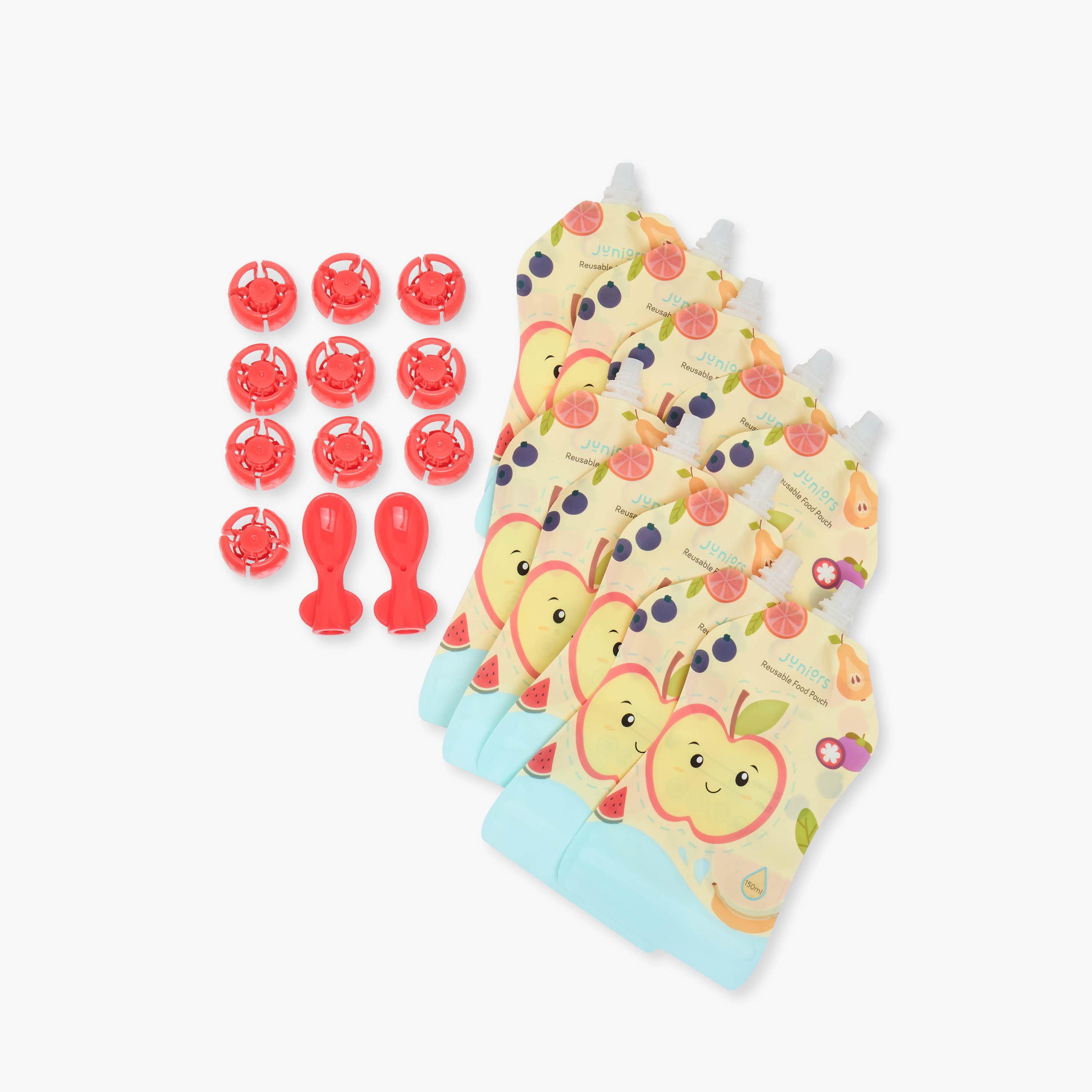 Juniors 10-Piece Reusable Baby Food Pouch Set with Cap and Spoons-baby-feeding-mealtimeessentials-image-5