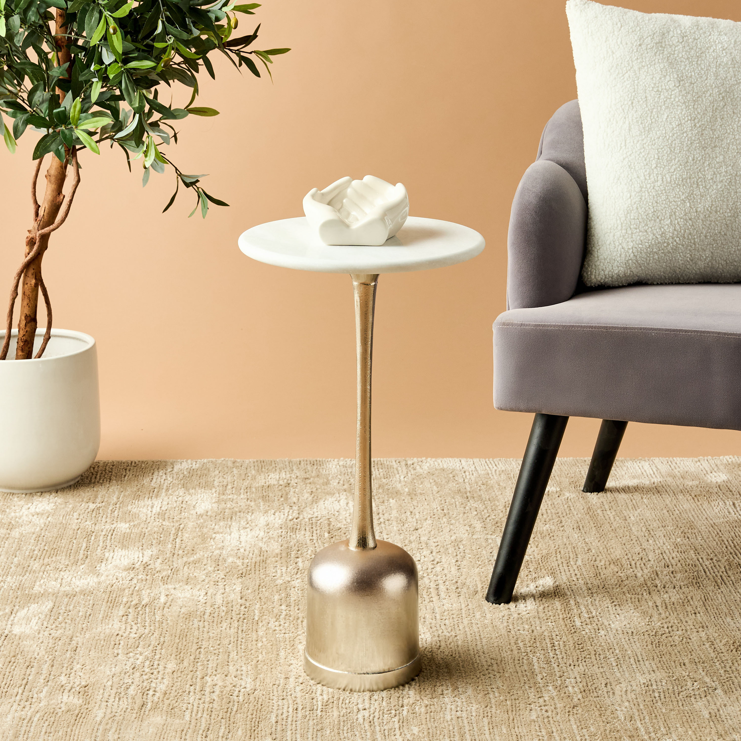 Marble Top Pedestal Table - 30x57 cms-furniture-livingroom-sideandendtables-image-1