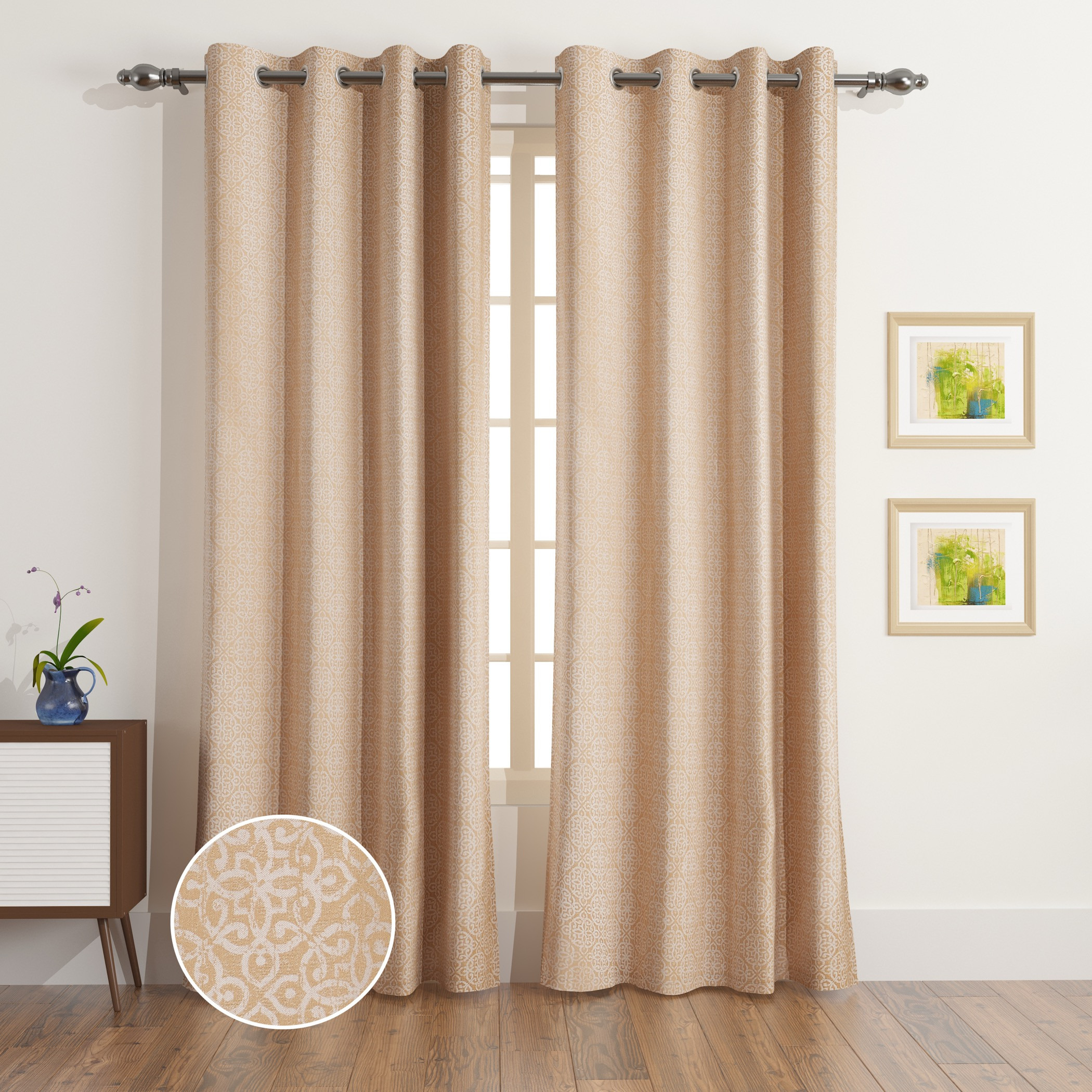 Damask Jacquard 2-Piece Curtain Set - 135x240 cms-household-windows-curtains-image-1