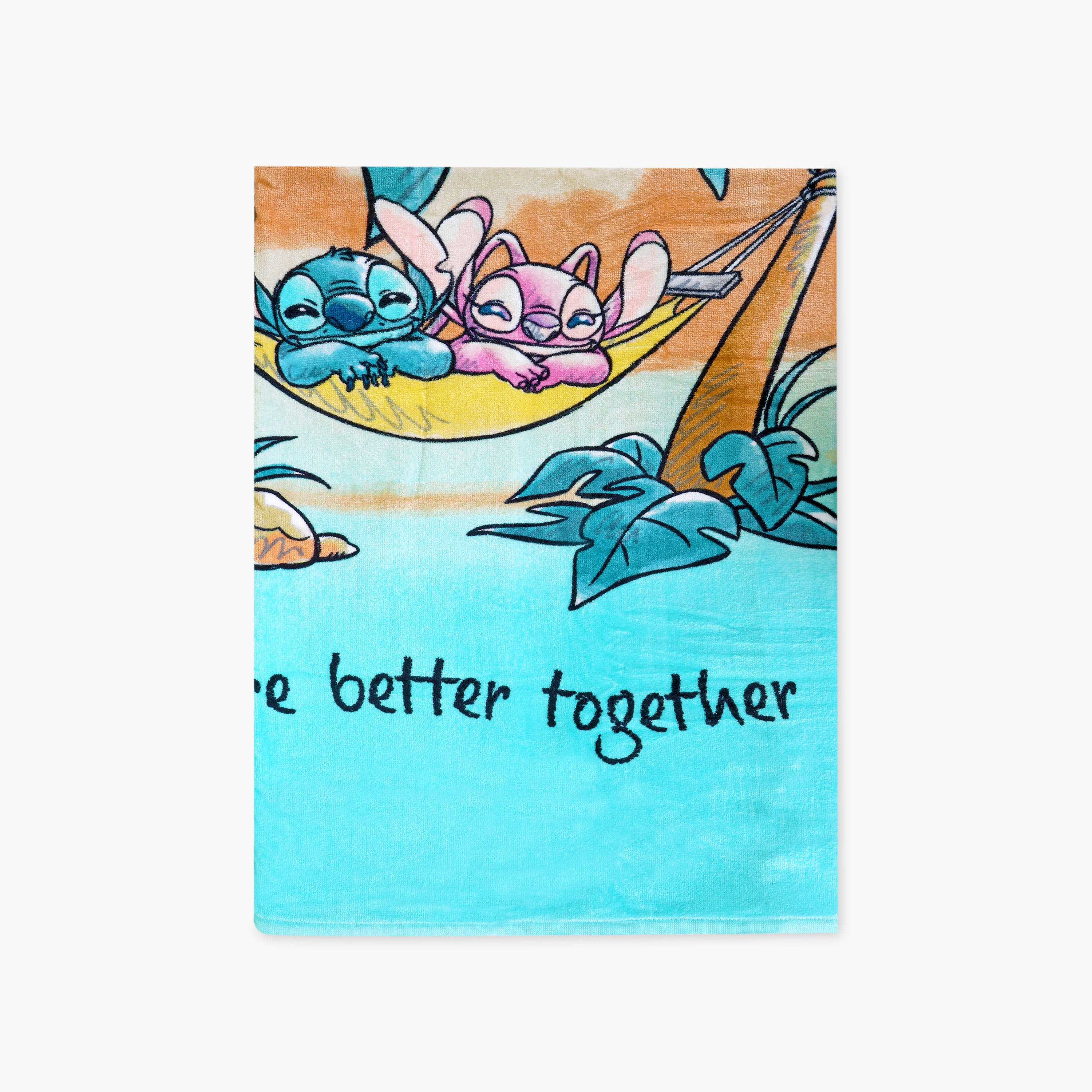 Disney Stitch and Angel Print Beach Towel - 71x140 cm-baby-bathandcare-towels-image-1