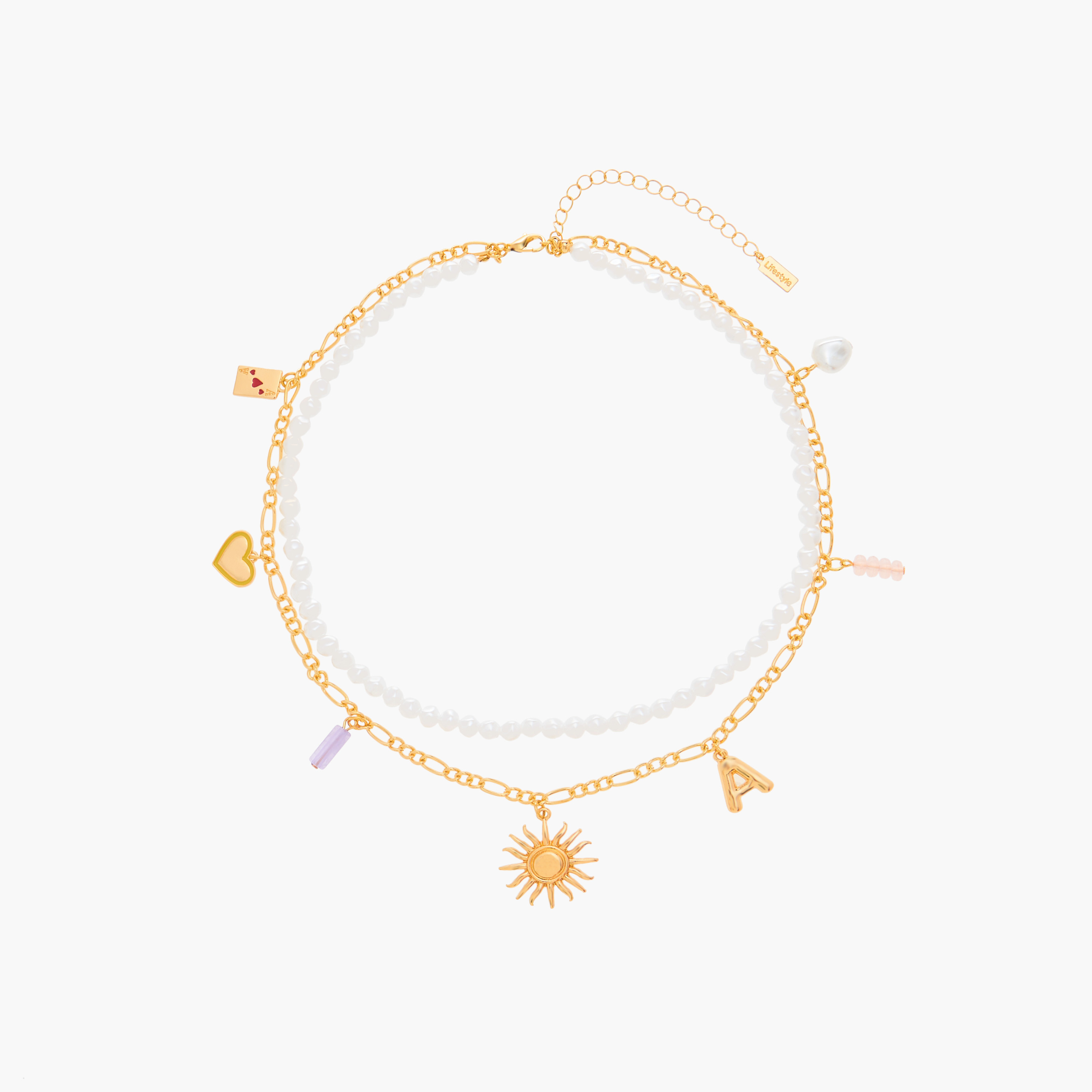 Pearl and Charm Detail Layered Necklace with Lobster Clasp Closure-women-watchesandjewellery-jewellery-necklacesandpendants-image-1