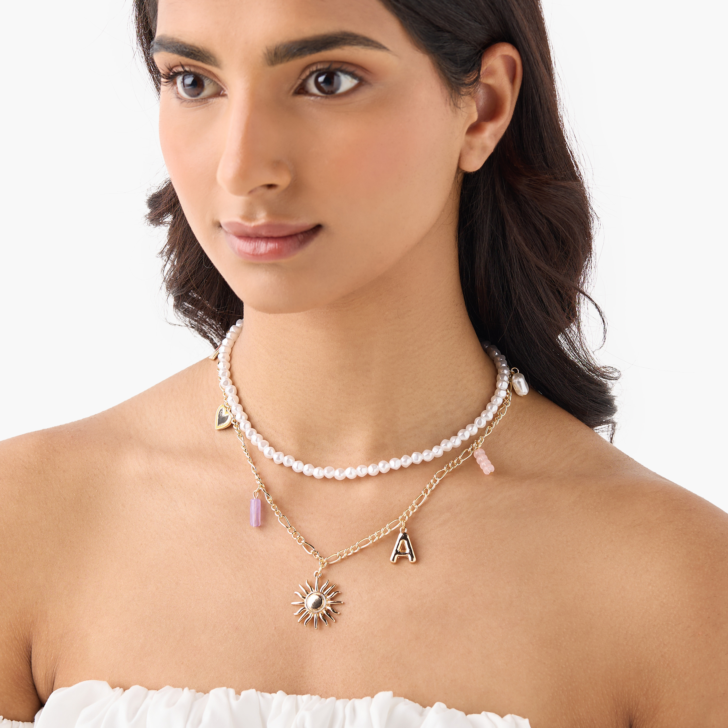 Pearl and Charm Detail Layered Necklace with Lobster Clasp Closure-women-watchesandjewellery-jewellery-necklacesandpendants-image-2