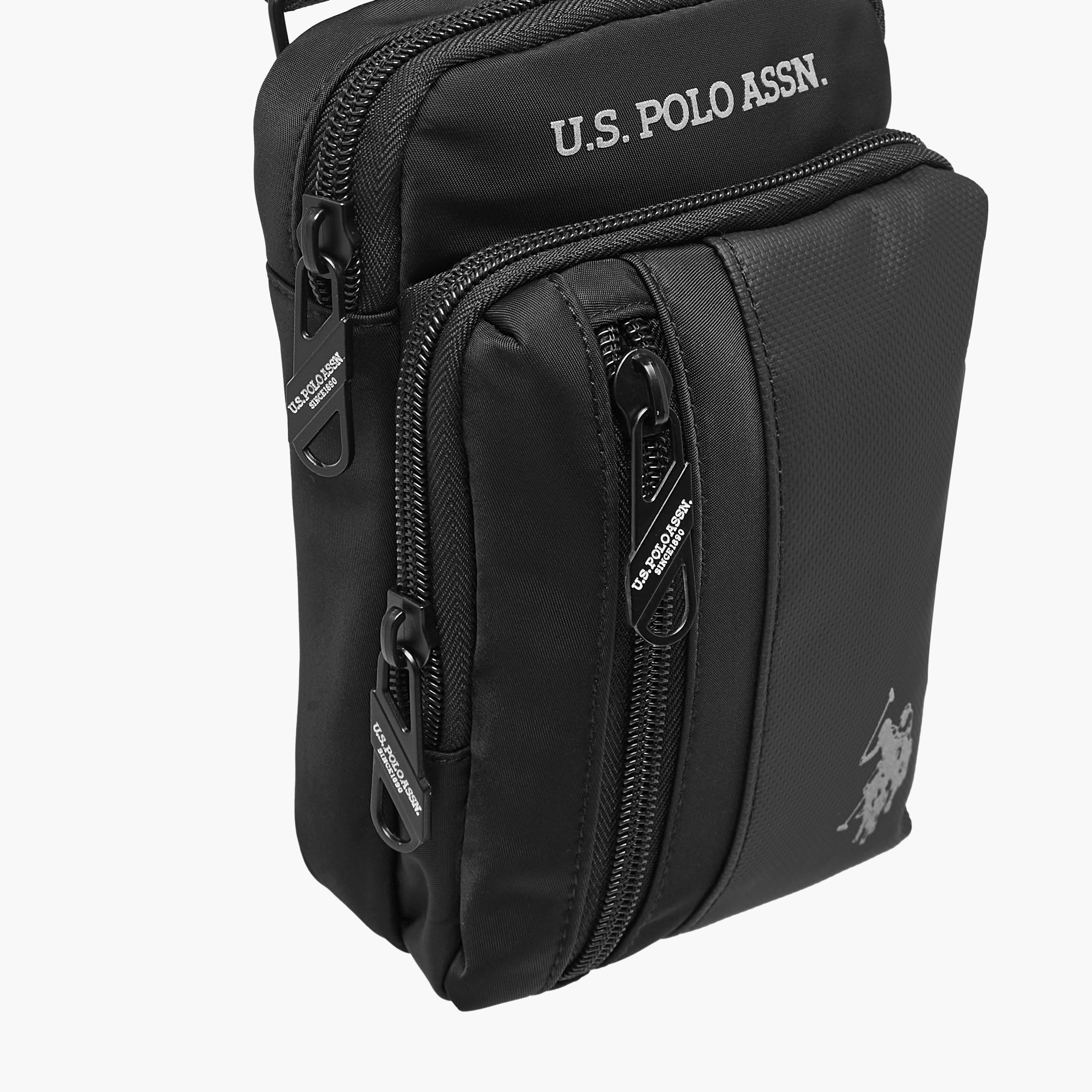 US POLO ASSN. Logo Print Panelled Crossbody Bag with Zip Closure-men-bags-image-4