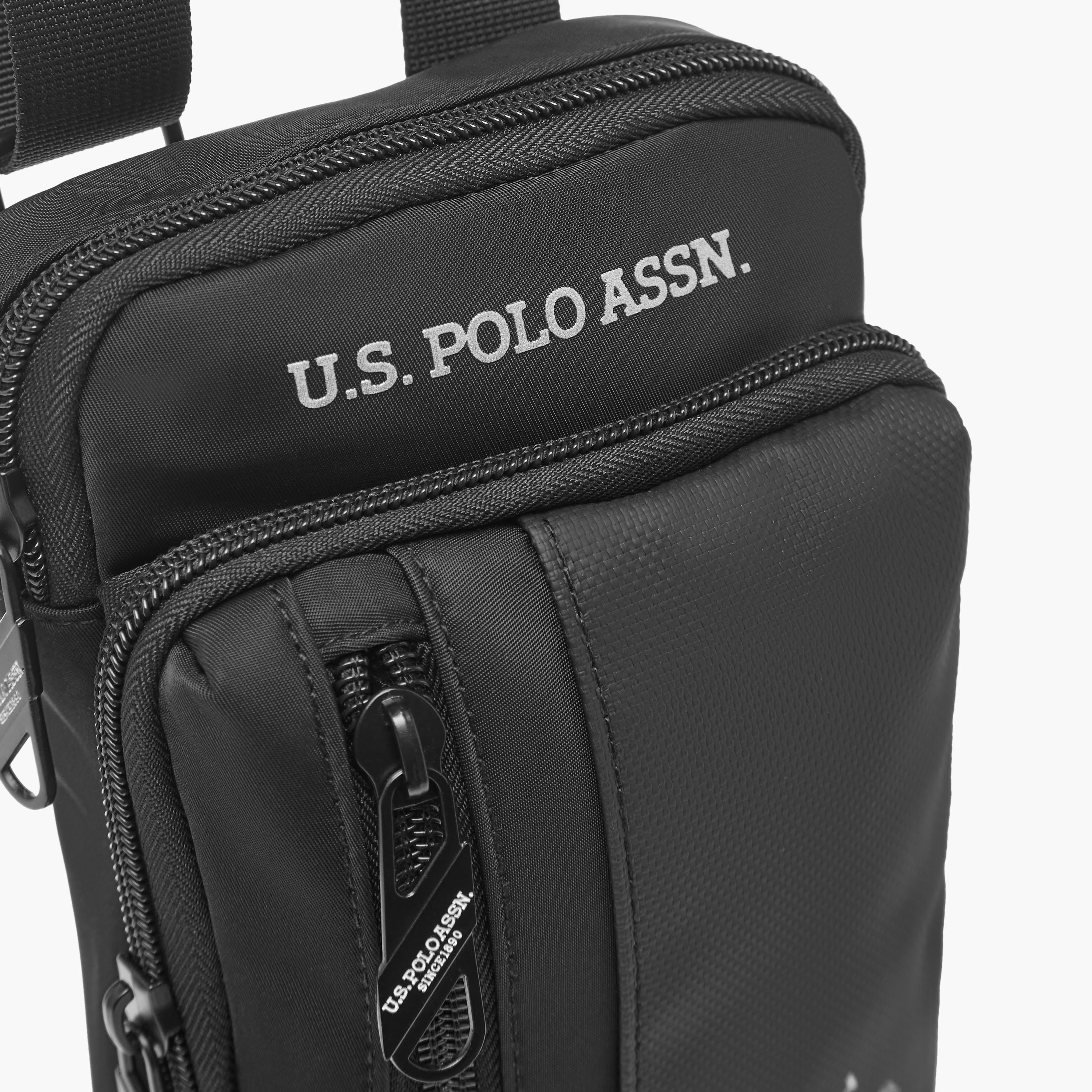 US POLO ASSN. Logo Print Panelled Crossbody Bag with Zip Closure-men-bags-image-5