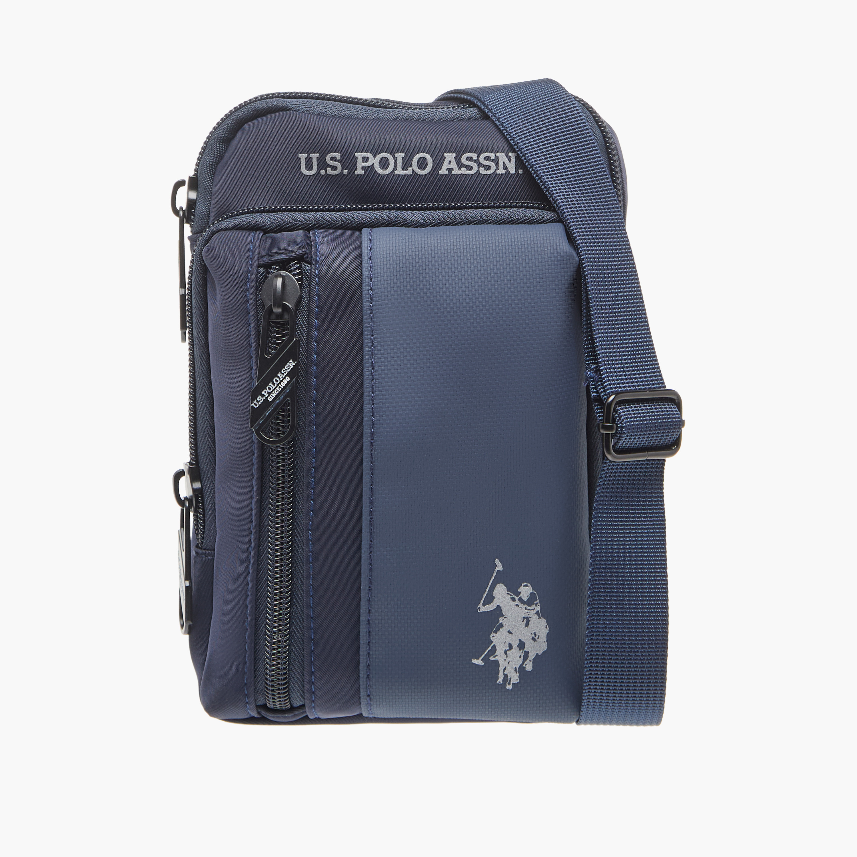 US POLO ASSN. Logo Print Panelled Crossbody Bag with Zip Closure-women-bagsandwallets-handbags-image-1
