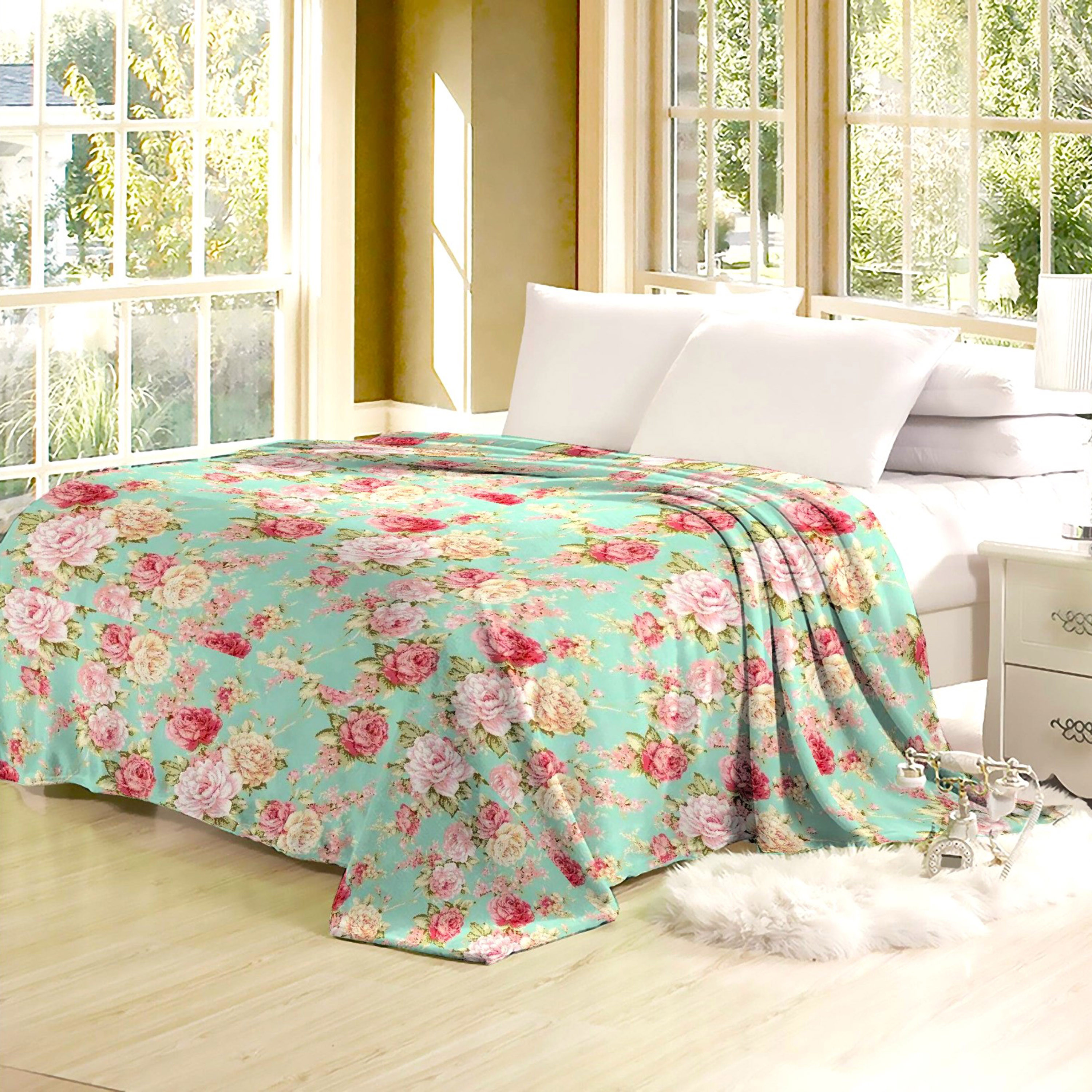 Karleen Decor Floral Print Flannel Blanket - 220x240 cm-household-bedding-blankets-image-1