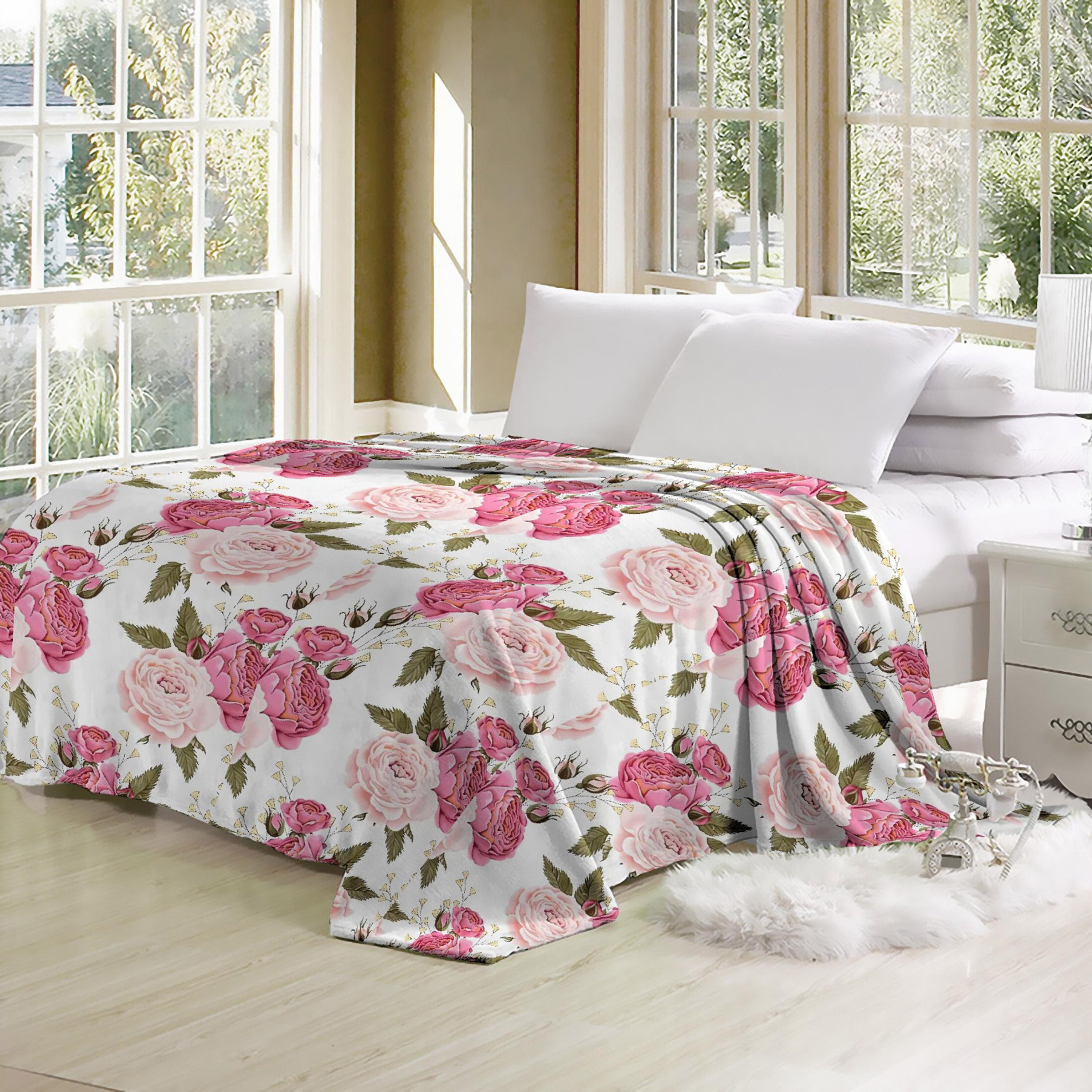 Karleen Decor Floral Print Flannel Blanket - 220x240 cm-household-bedding-blankets-image-1
